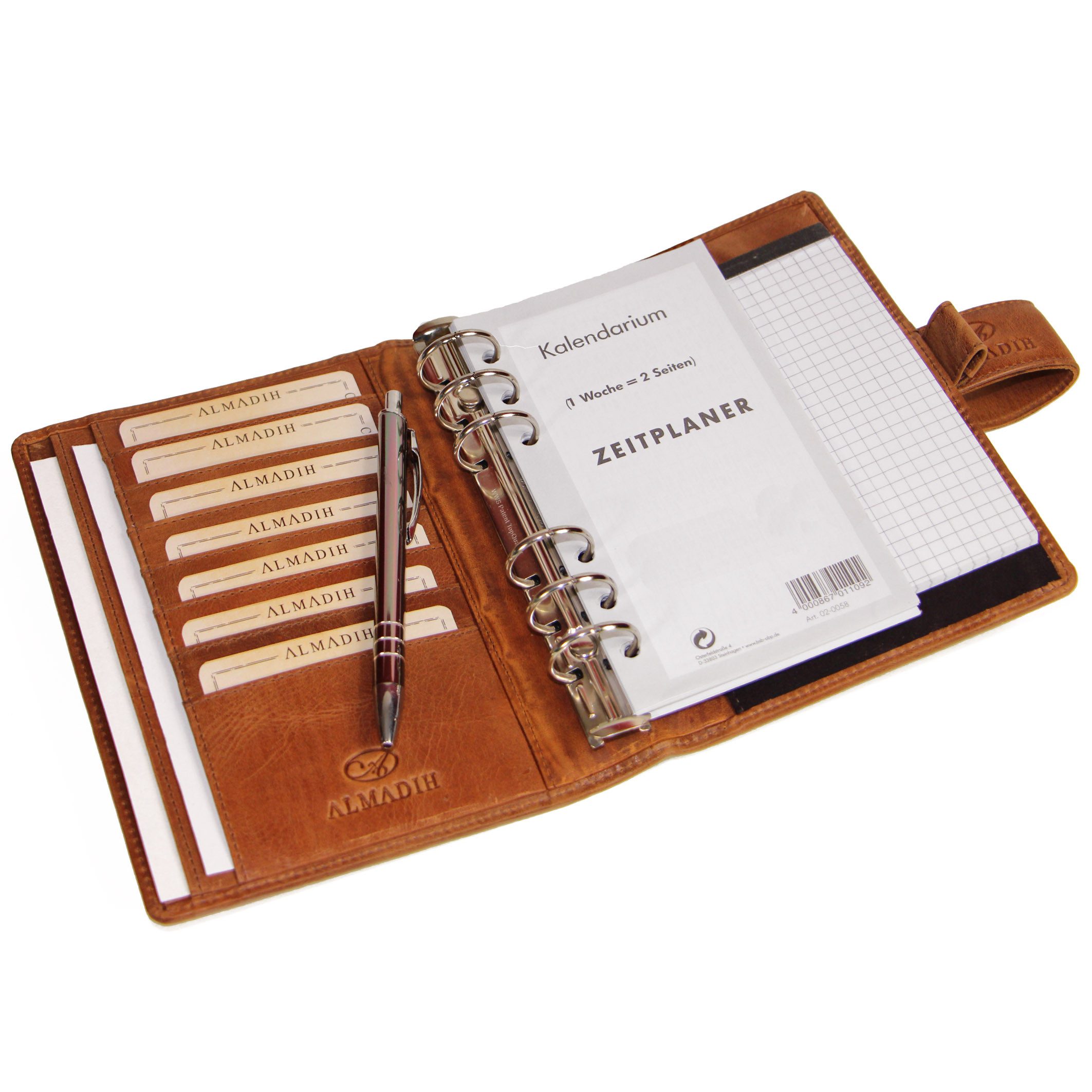 ALMADIH Konferenzmappe Ledermappe A6 Terminplaner Leder Organizer 2026 braun, schwarz