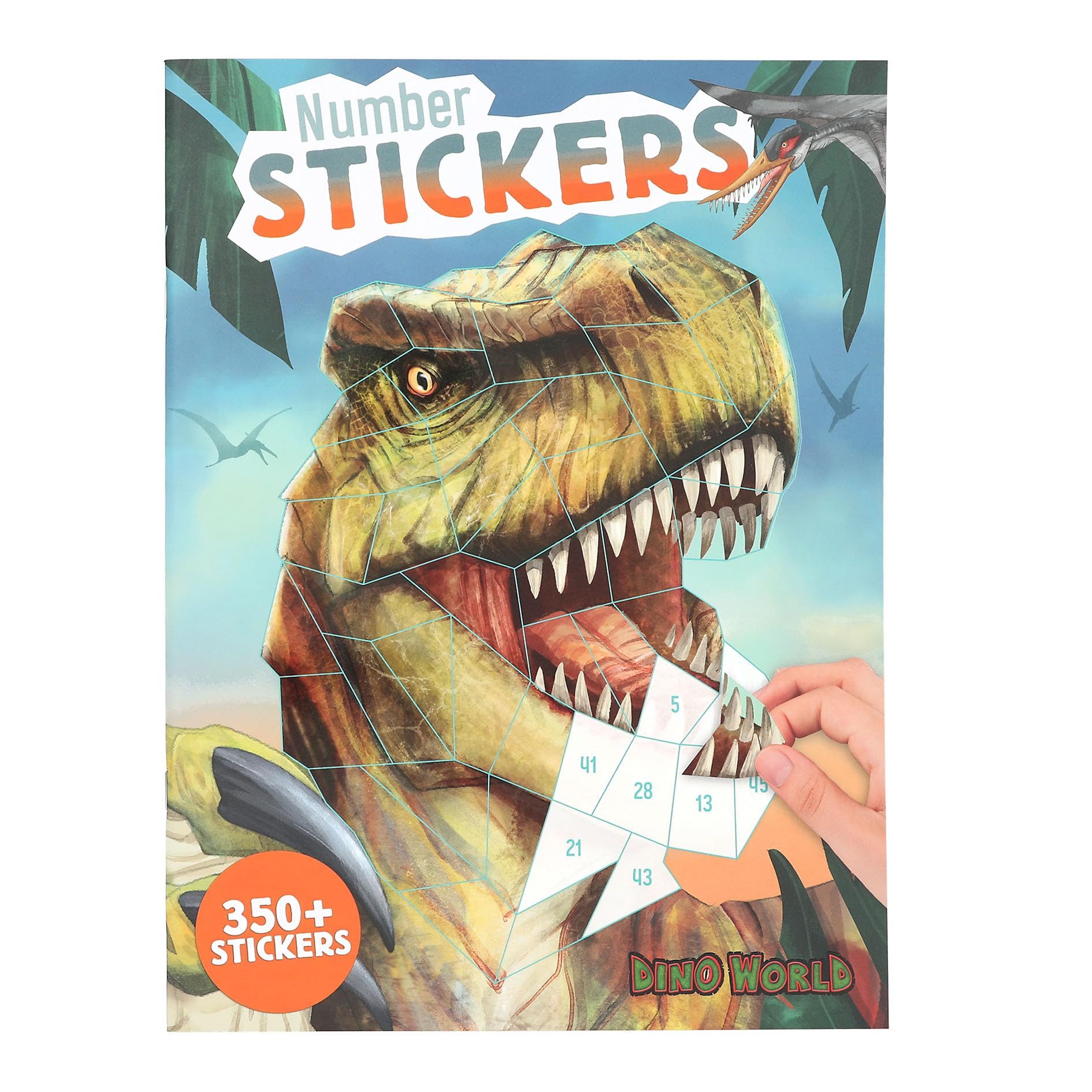 Depesche Skizzenbuch Stickerbuch mit 16 Seiten und 8 Stickerbogen für Dino-Motive gestalten, Nach Zahlen gestalten, Dino-Thema
