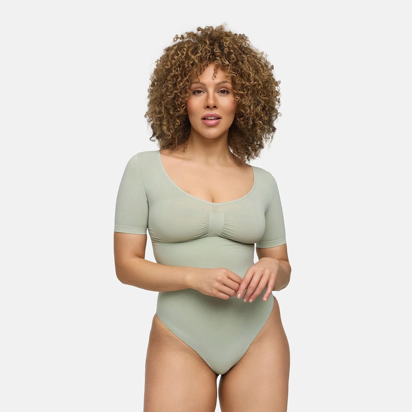 cfab (creamy fabrics) Miederbody T-Shirt Bodysuit Sculpting Shapewear mit Slip-Sage Green-5XL (1-tlg) Figurformend