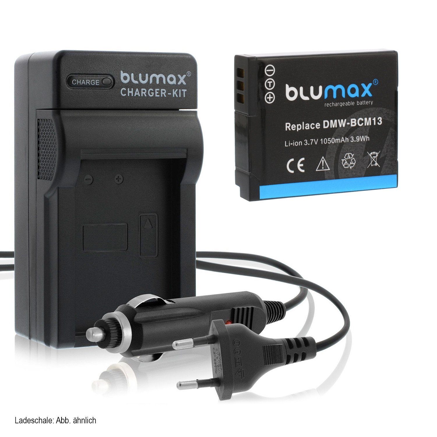 Blumax Lader Set 1050 mit mAh DMW-BCM13 Panasonic Kamera-Akku für