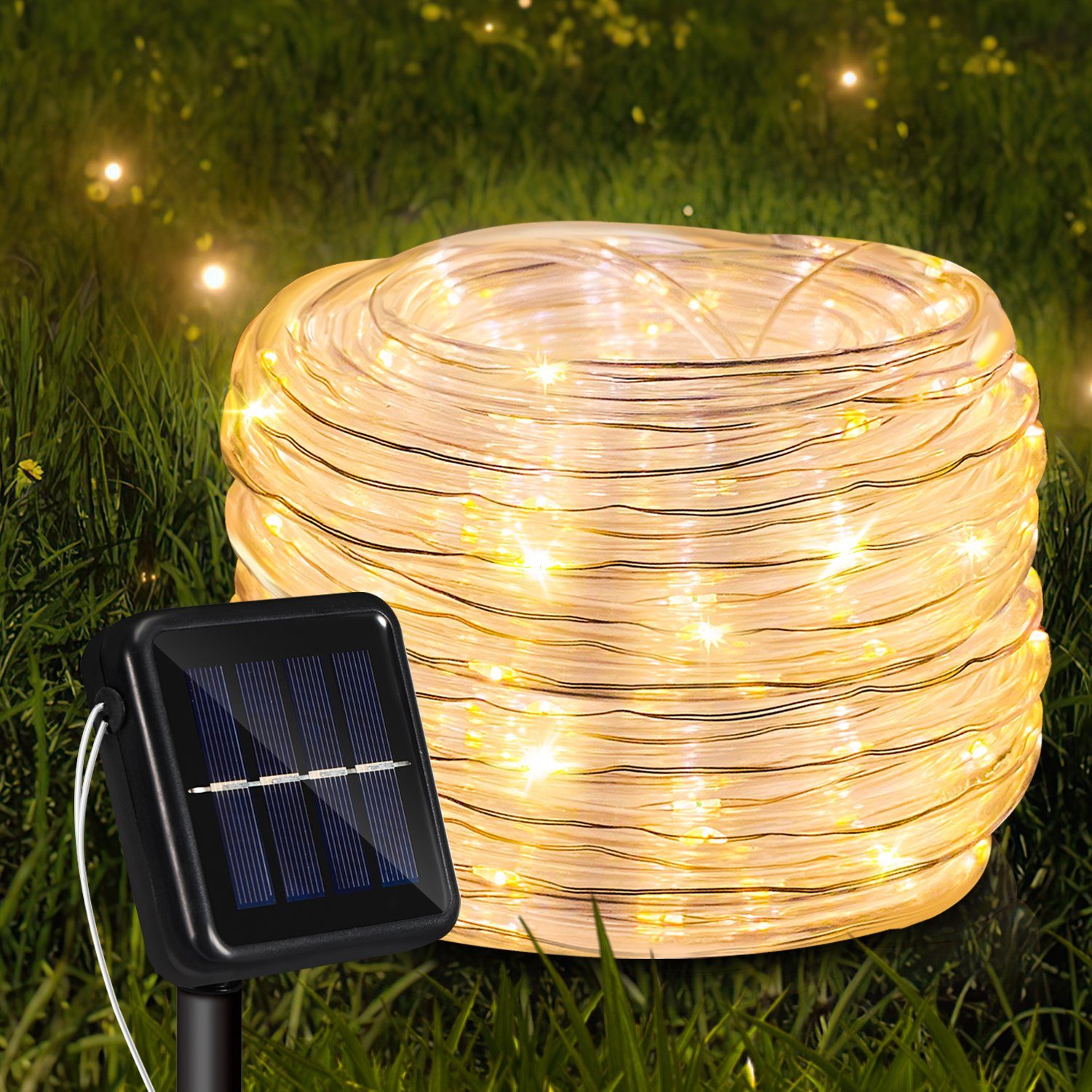 Yakimz LED-Lichterschlauch LED Solarleuchte 10m LED Solar Lichterkette Solarleuchten,warmweiß | Lichtschläuche