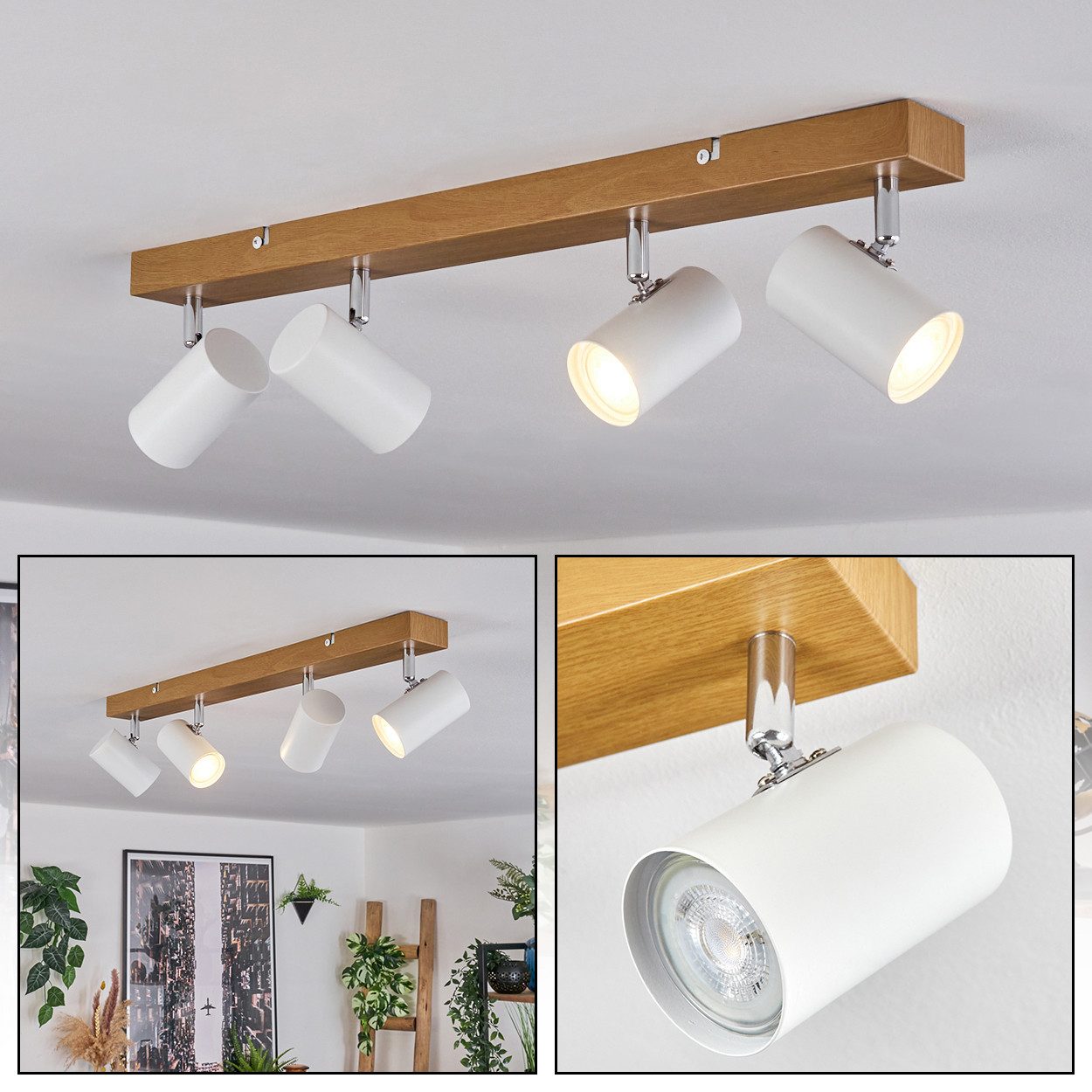 hofstein Deckenleuchte Deckenlampe aus Metall in Holzoptik/Weiß/Chromfarben günstig online kaufen