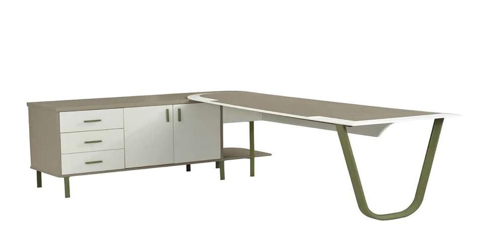 Xlmoebel Ecksofa Designer Schreibtisch L-Form mit ovalem Couchtisch und Schubladen, Hergestellt in Europa