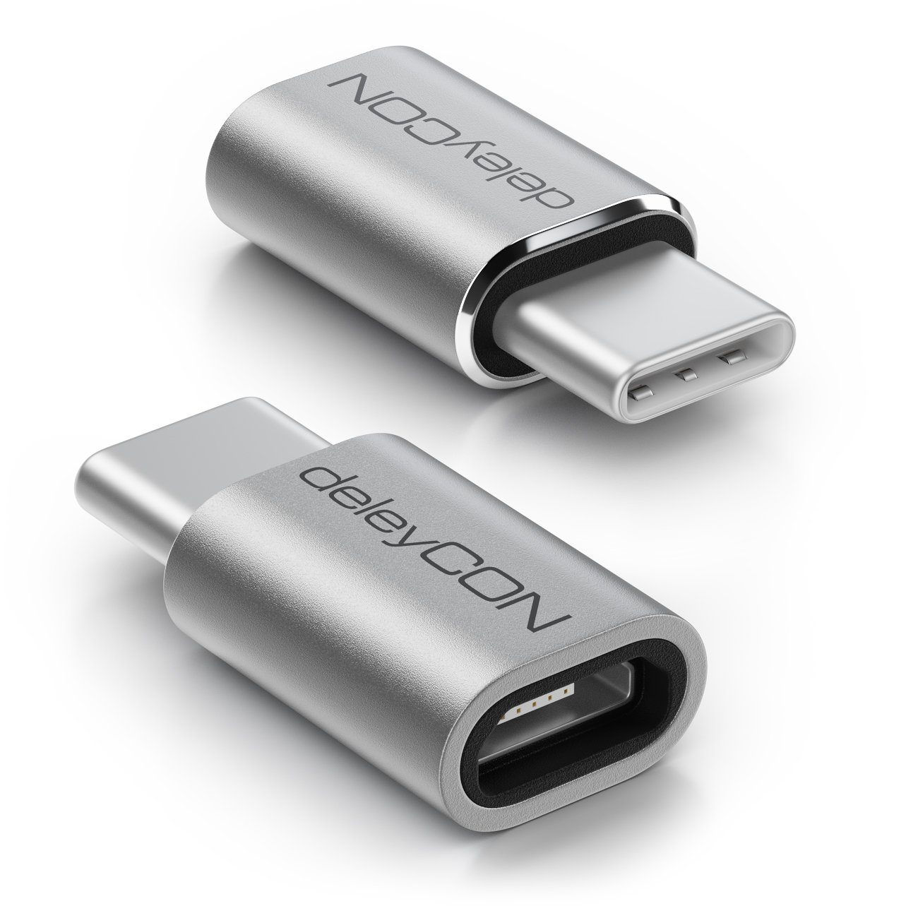 deleyCON 2x Micro USB auf USB-C Adapter aus Alu Handy Smartphone USB-Adapter