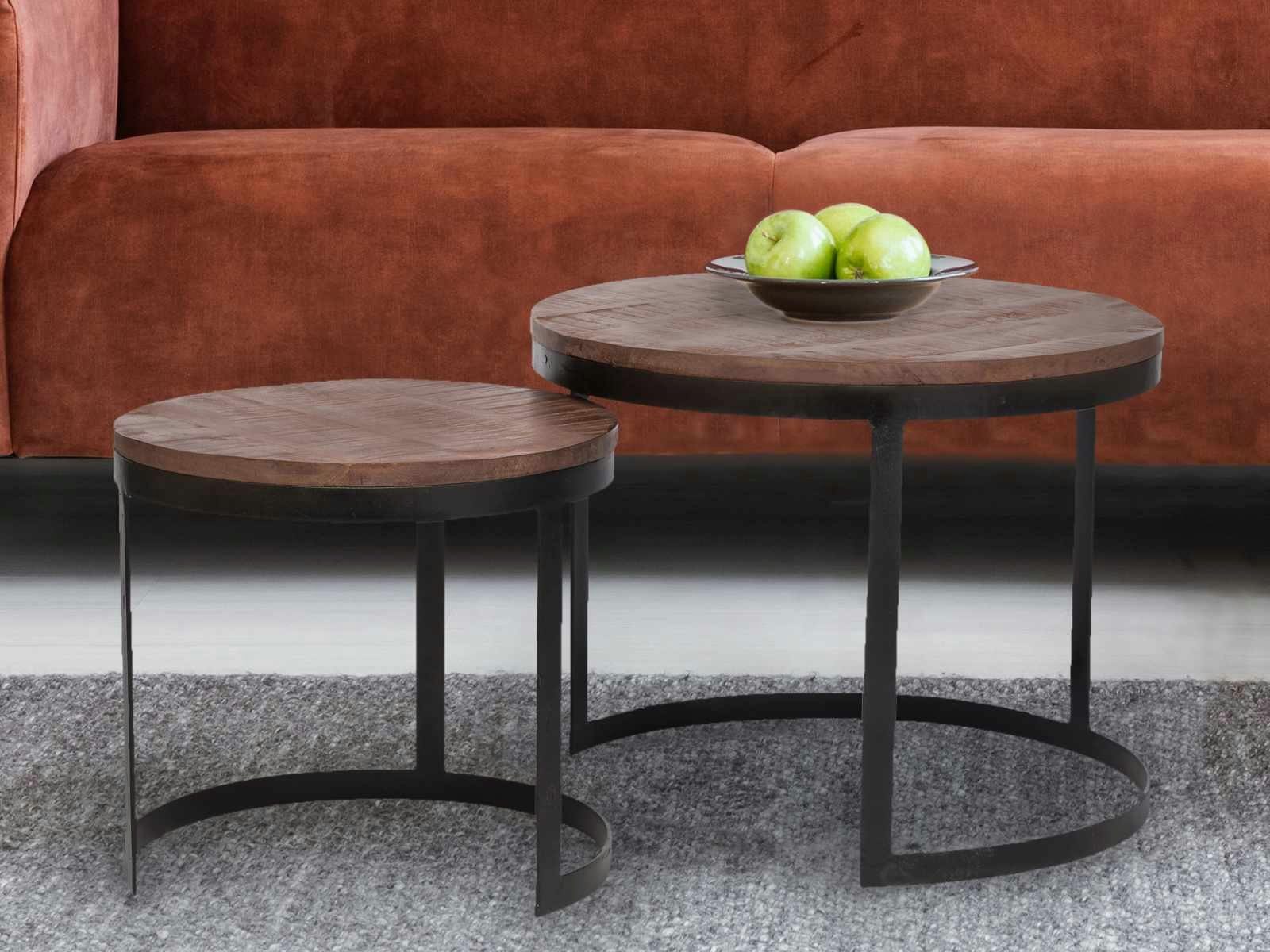 Casamia Beistelltisch Couchtisch 2er Set Beistelltisch Wohnzimmer-Tisch rund Austin Metall-G braun - bassano