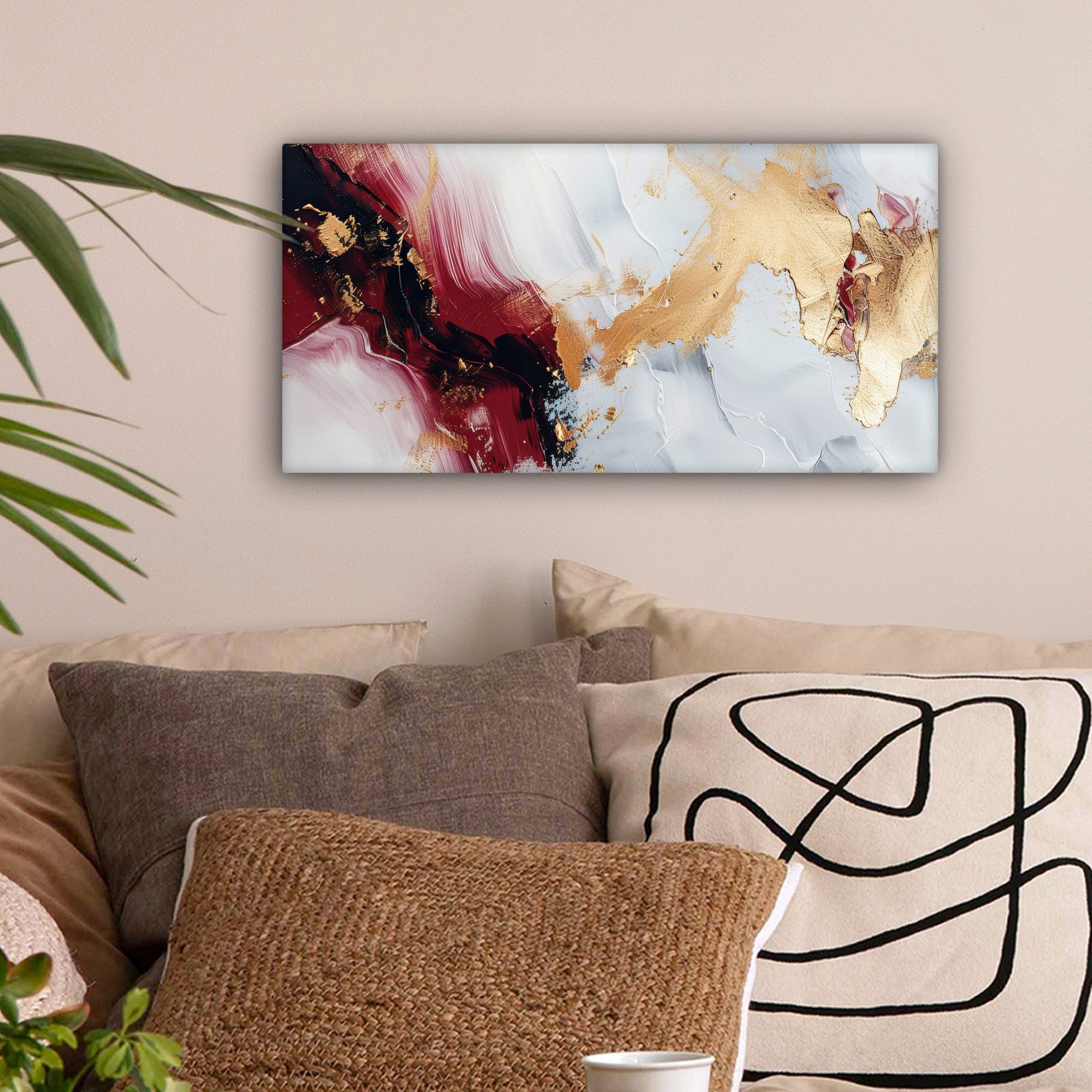 OneMillionCanvasses® Leinwandbild Panorama Rot - Abstrakt - Gold - Modern, günstig online kaufen