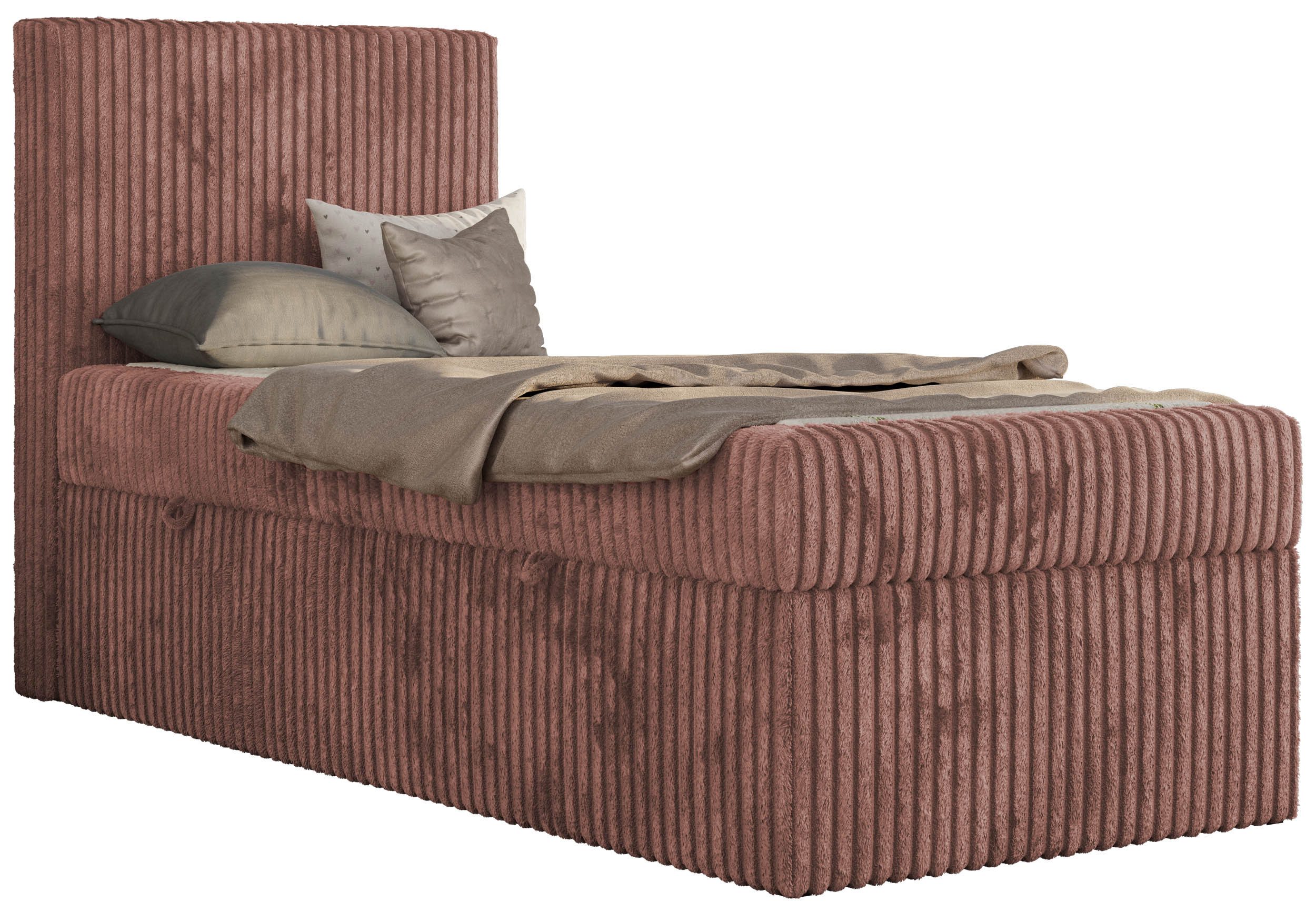 MKS MÖBEL Jugendbett TILIO (Set, T30 Schaum, 7 Härtezonen), Jugendbett 90x200, Stauraum, hohe Kopfteil, Multipocket-Matratze