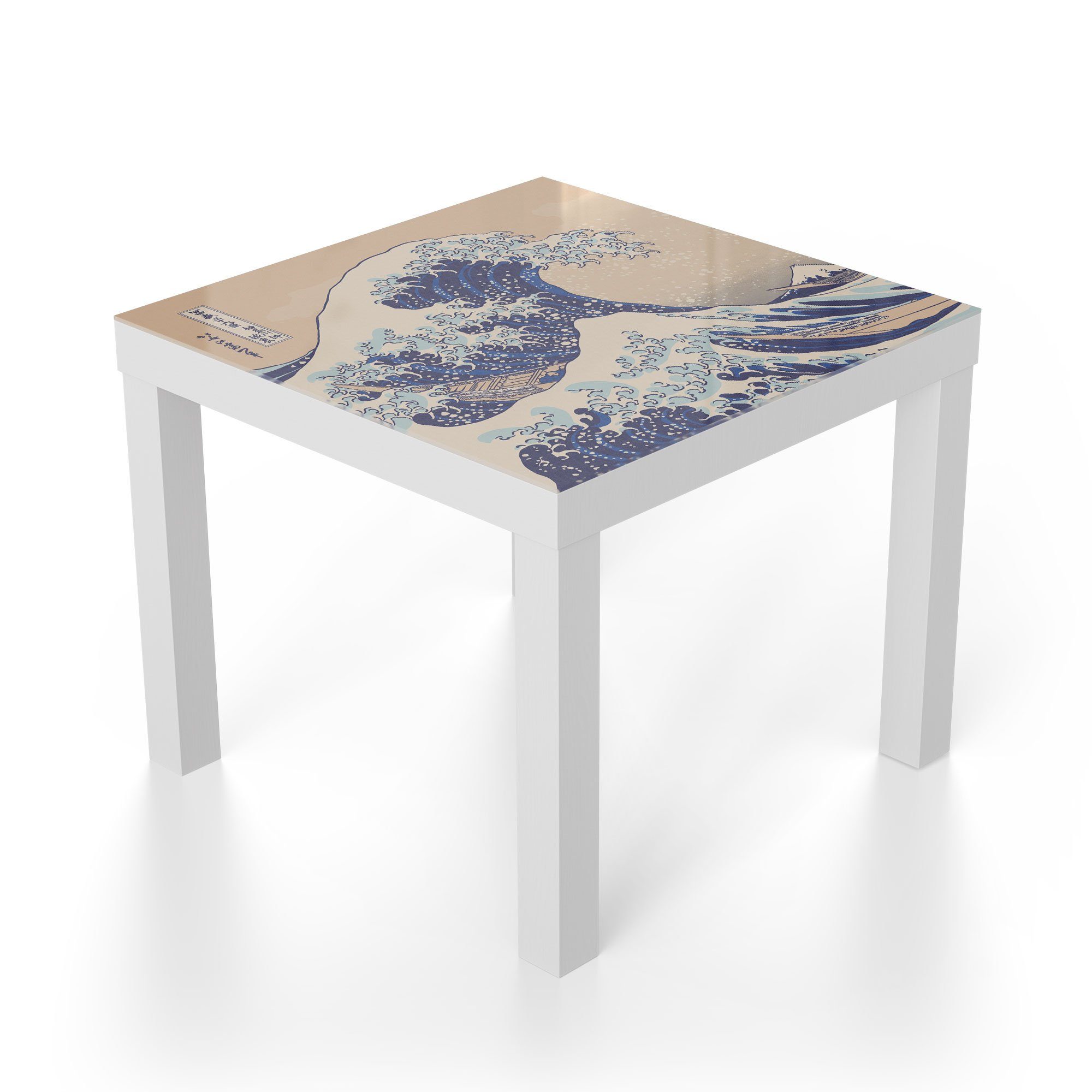 DEQORI Beistelltisch Kanagawa', Couchtisch vor 'Große Glastisch Welle Weiß modern Glas