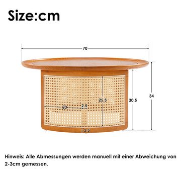 Gotagee Couchtisch Runder Massivholz-Couchtisch Wohnzimmertisch Beistelltisch Tisch Natur