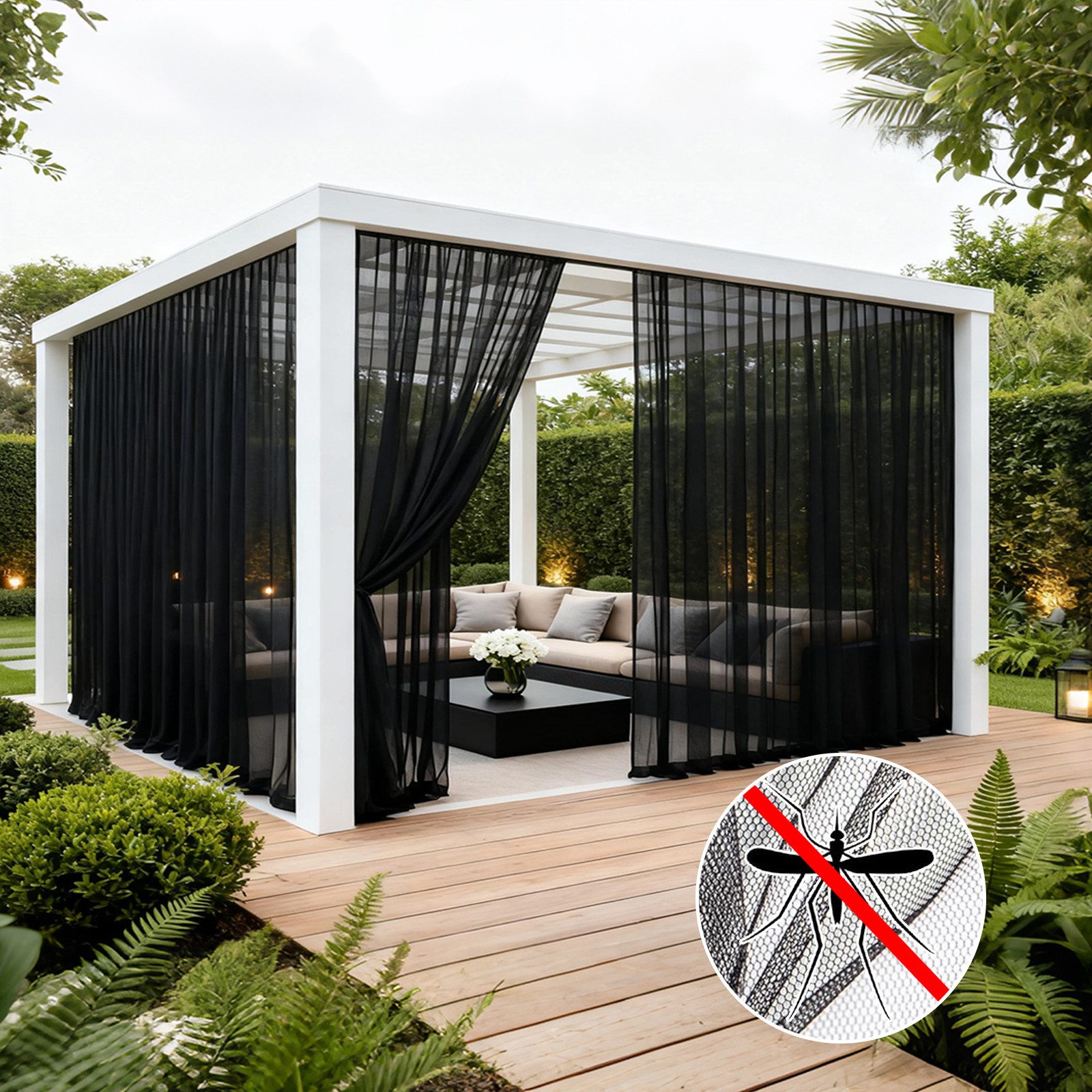 Sunicol Moskitonetz Outdoor Vorhang, Moskitonetz für Pavillon, fliegengitter Transparent (2 St), Gardinen DIY Sichtschutz Sonnenschutz für Balkon Terrassen