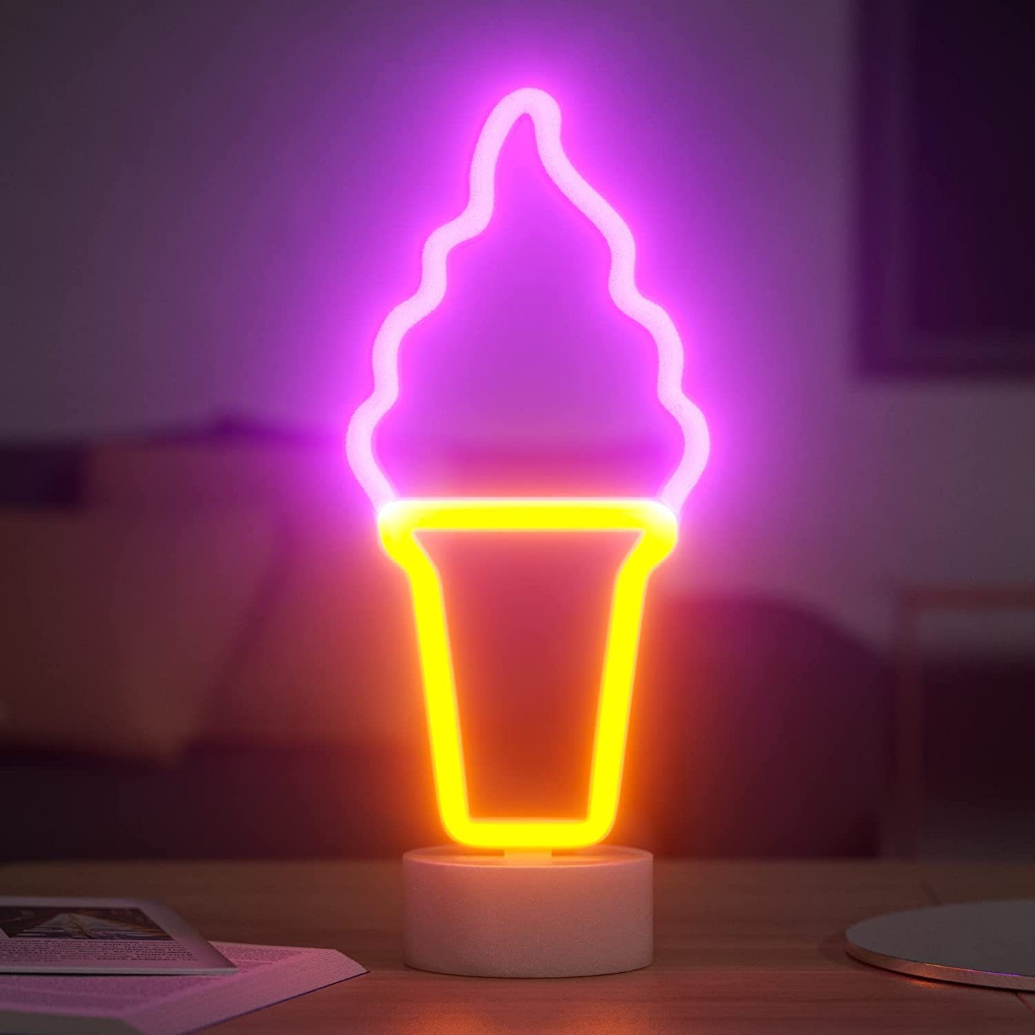 Leway Dekolicht Eiscreme Neon Light, LED Neon Schild Leuchtreklame mit  Ständer, Batterie oder USB Betrieben, Eis Neonschild Licht Deko für Party,  Bar, Schlafzimmer, Weihnachten