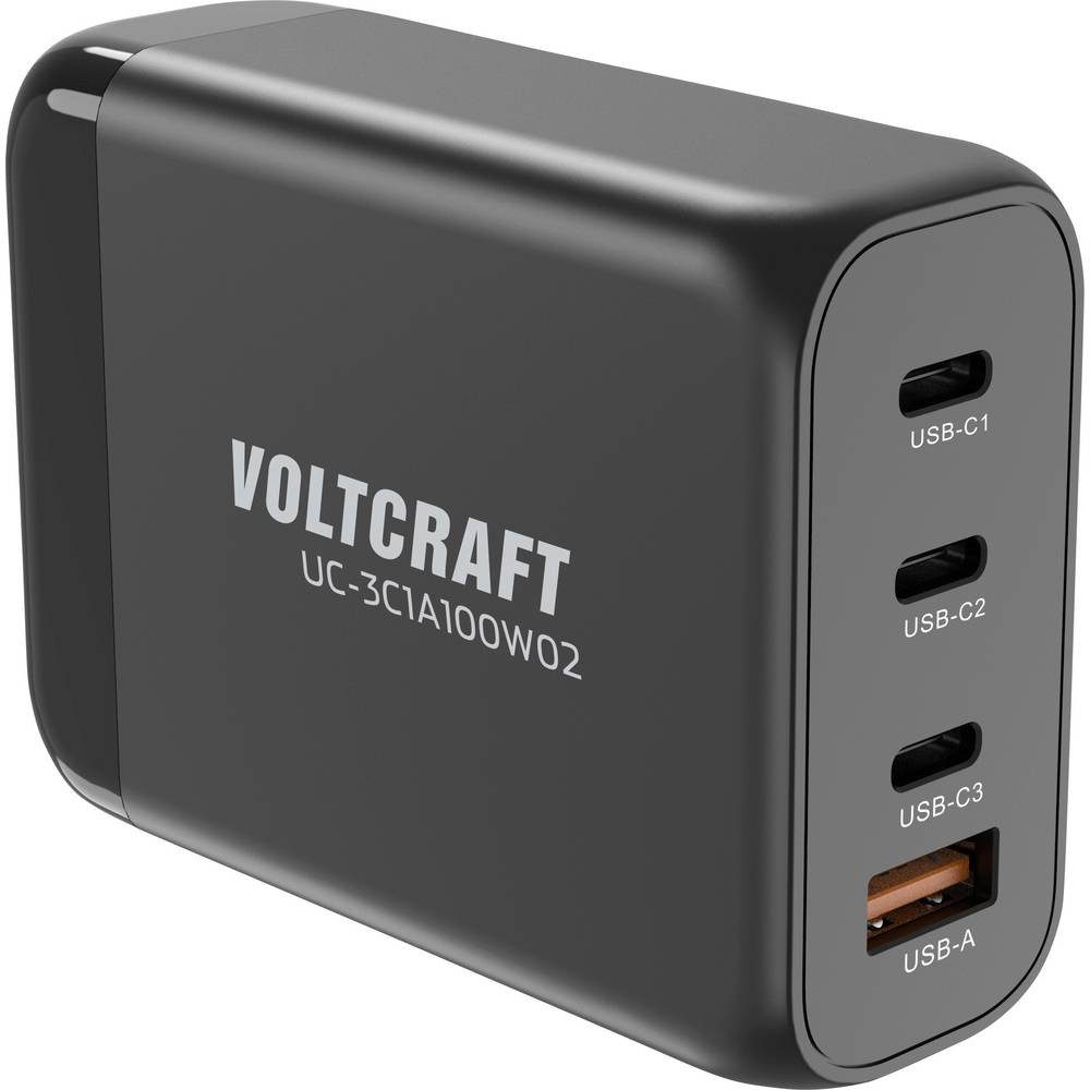 VOLTCRAFT USB-Ladestation GaN, 100 W, 3x USB-C,® 1x USB-A, PD 3.0 VC-16619005 USB-Ladegerät (GaN, USB Power Delivery (USB-PD), Schnellladegerät)