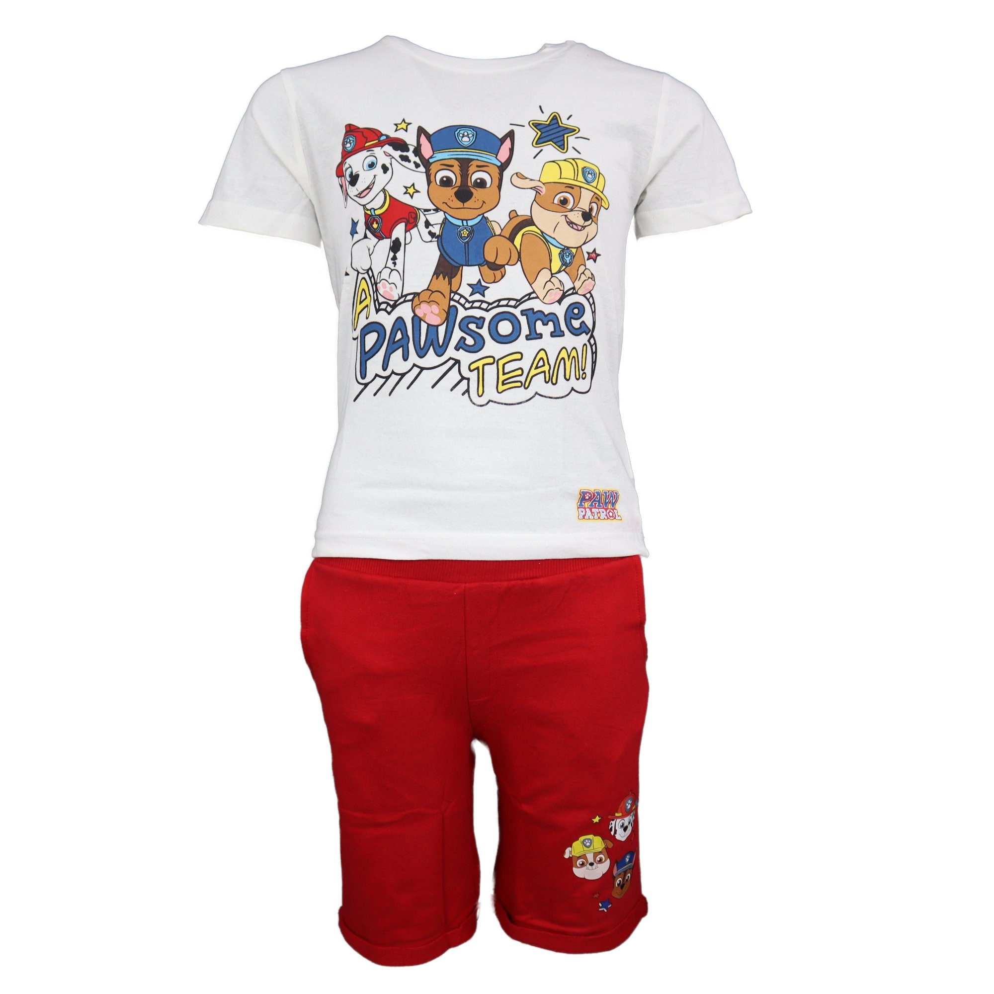 PAW PATROL T-Shirt Paw Patrol Jungen Kinder Sommerset Shirt und Shorts Gr. 98 bis 128, Rot oder Blau