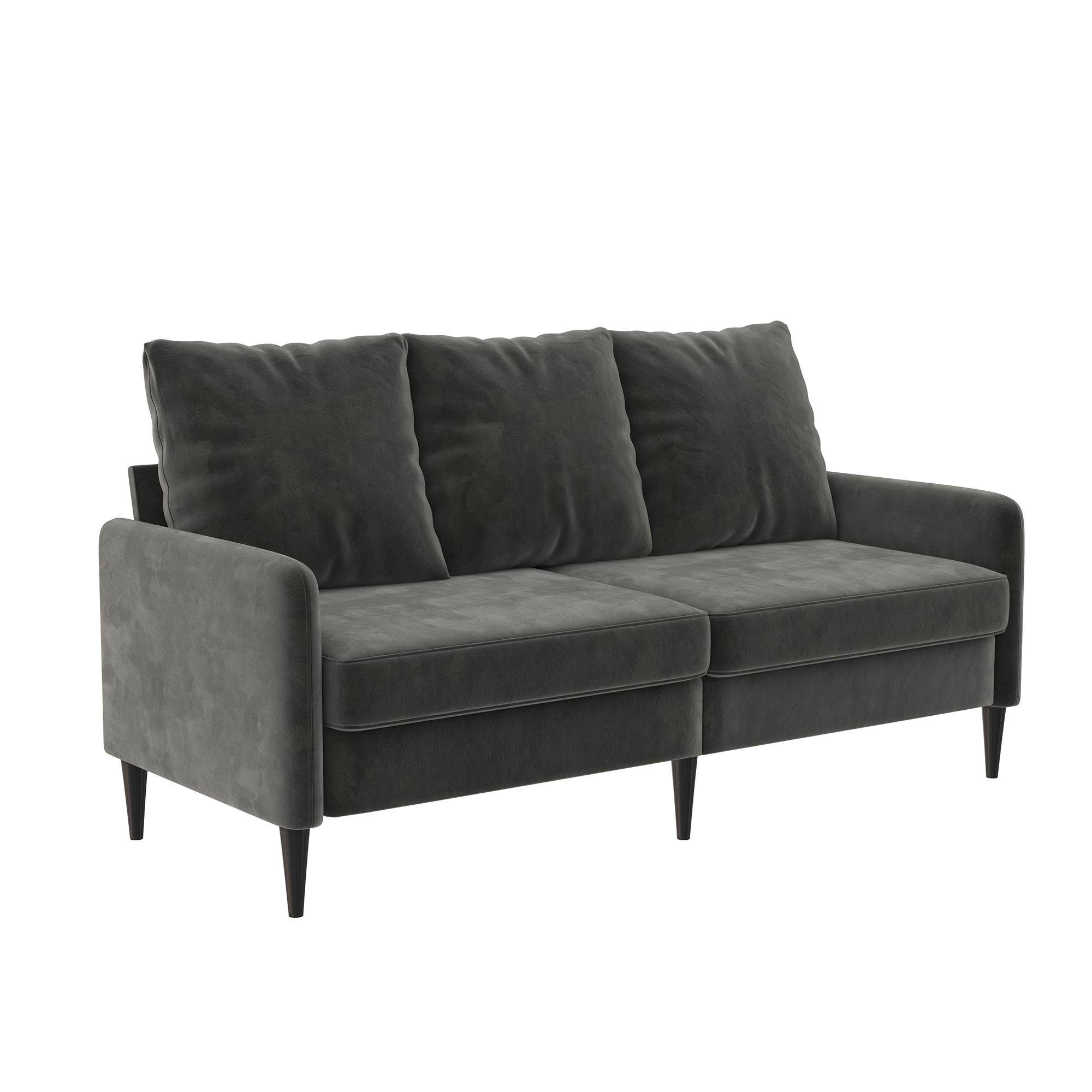 loft24 Sofa Cassia, 3-Sitzer Couch, Bezug in Samtoptik, Länge 175 cm dunkelgrau