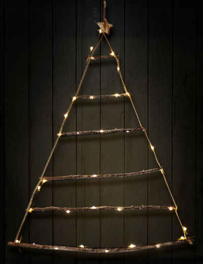 Spetebo LED Dekofigur Holzbaum hängend mit Lichterkette 40 LED, An / Aus, LED, warm weiss, nur für den Innenbereich geeignet
