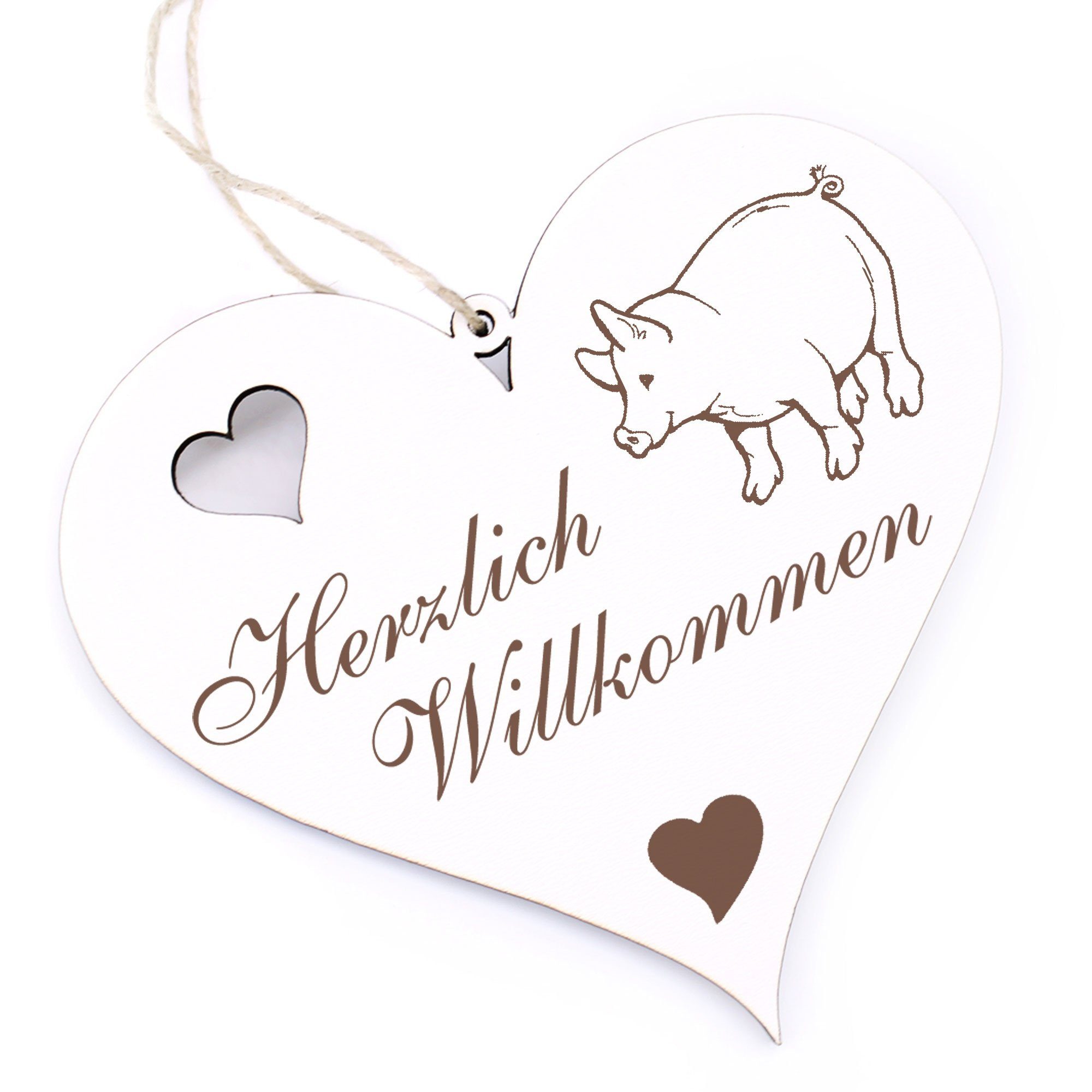 Dekolando Hängedekoration Herzlich Willkommen - niedliches Schwein - 13x12cm