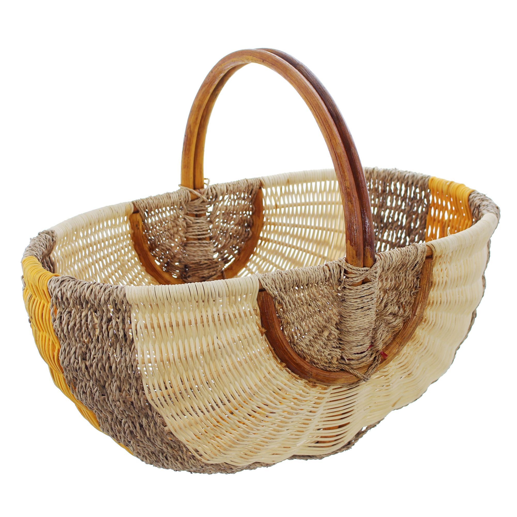 Dekoleidenschaft Einkaufskorb aus Seegras & Rattan, orange / natur, Flechtkorb, Autokorb, Tragekorb, Picknickkorb, Aufbewahrungskorb, Shopper Basket, Lieblingskorb, Korb