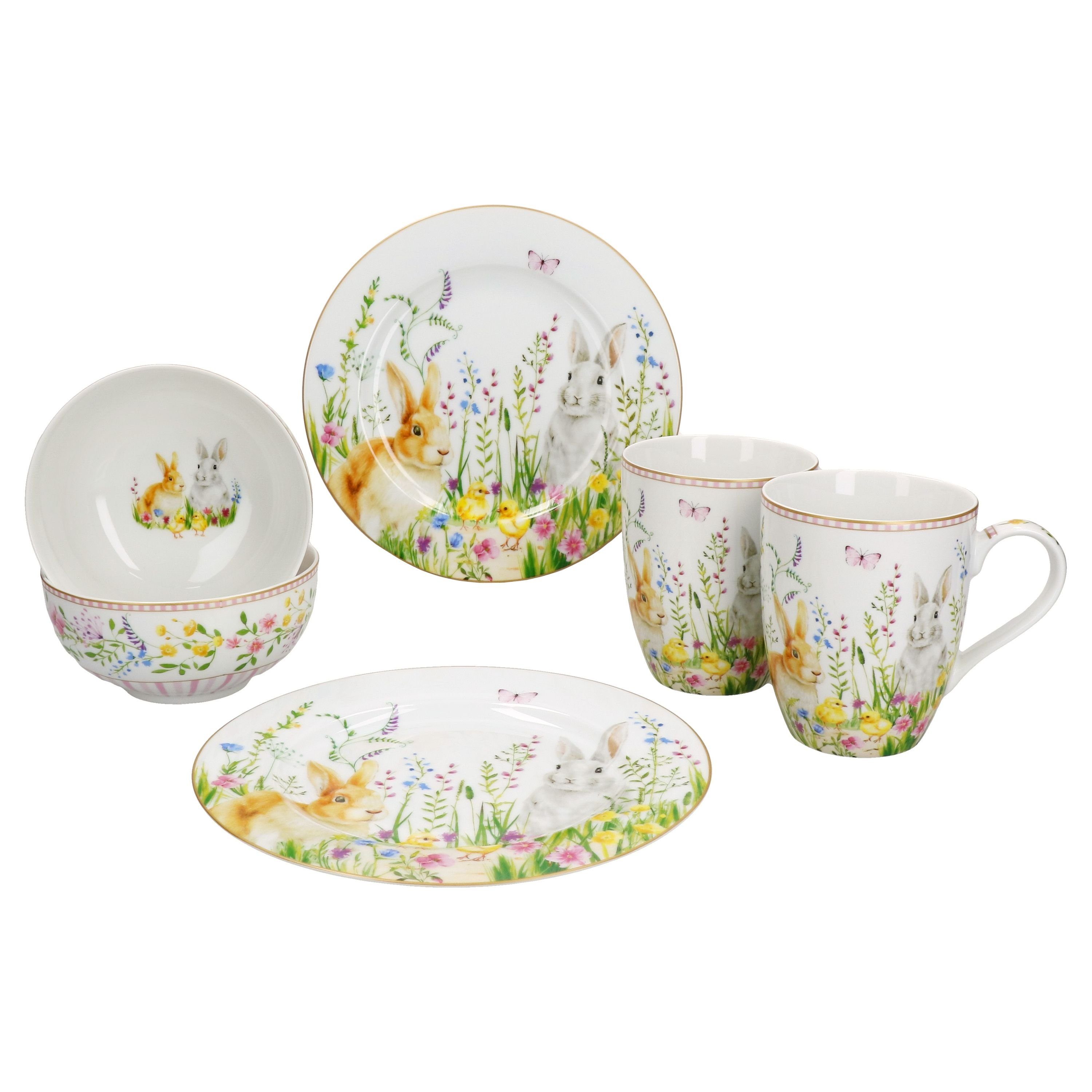 Frühstücks-Geschirrset 6tlg Frühstücksset Happy Easter 2 Personen Teller Schale Becher