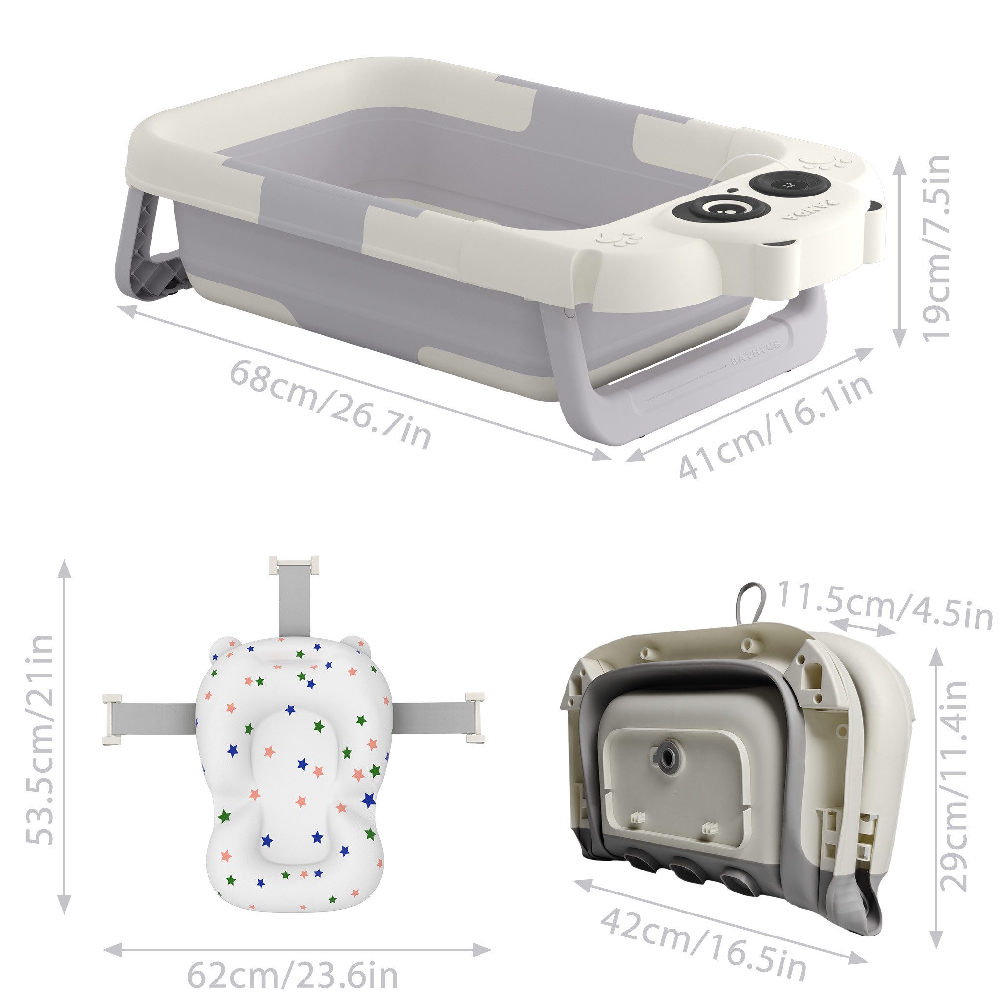 FIVMEN Babybadewanne Faltbare Babybadewanne Mit Badekissen Und Integriertem Thermometer, (Set)