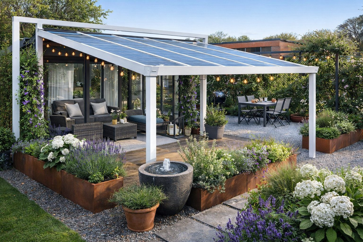 Terrasse2000 Terrassendach Überdachung mit Solarmodulen – Alu Solar Terrassendach 920 Wp, BxT: 400x150 cm