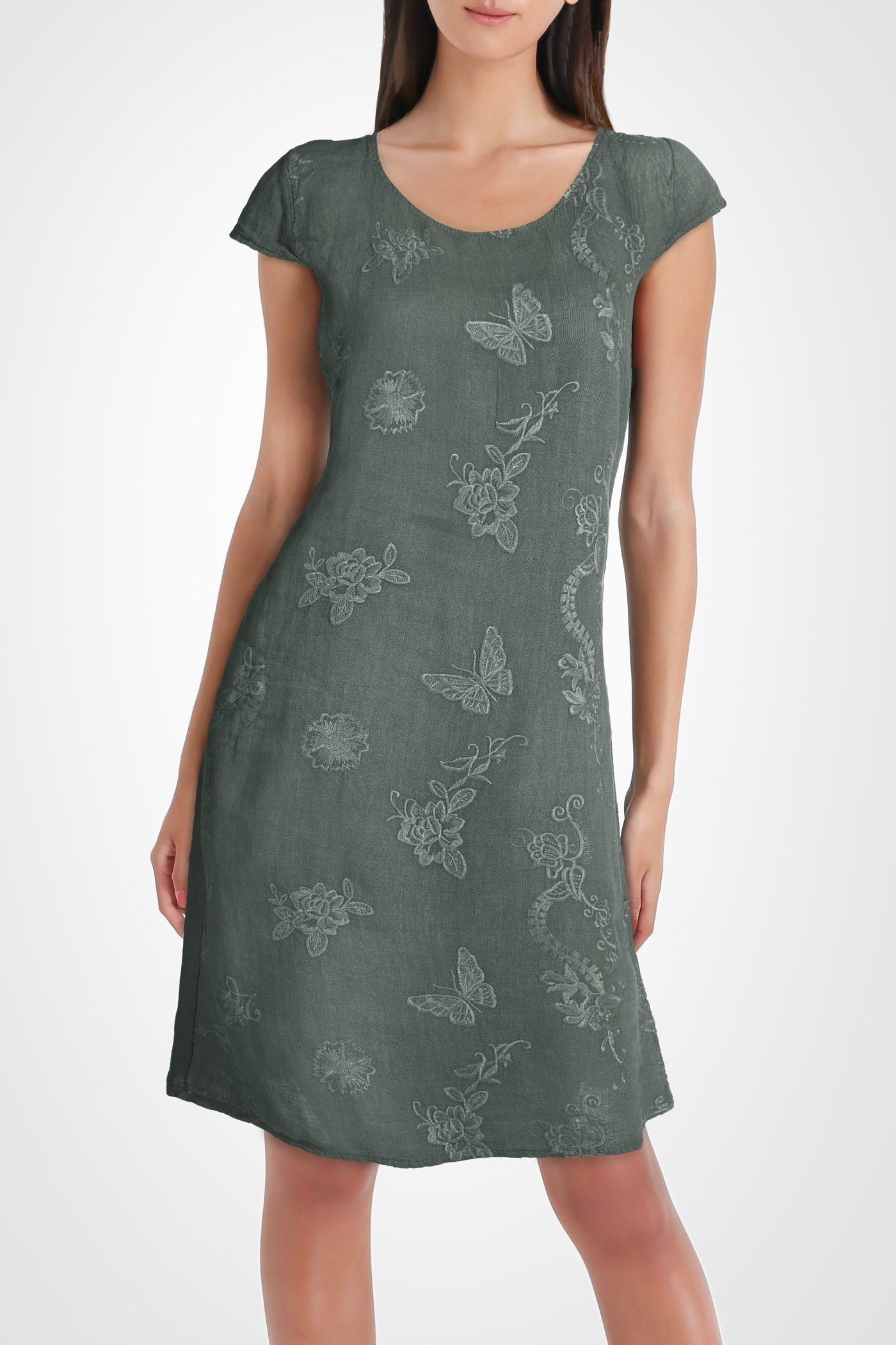 PEKIVESSA Sommerkleid »Leinenkleid Damen Sommer knielang« mit eleganten  Stickereien online kaufen | OTTO