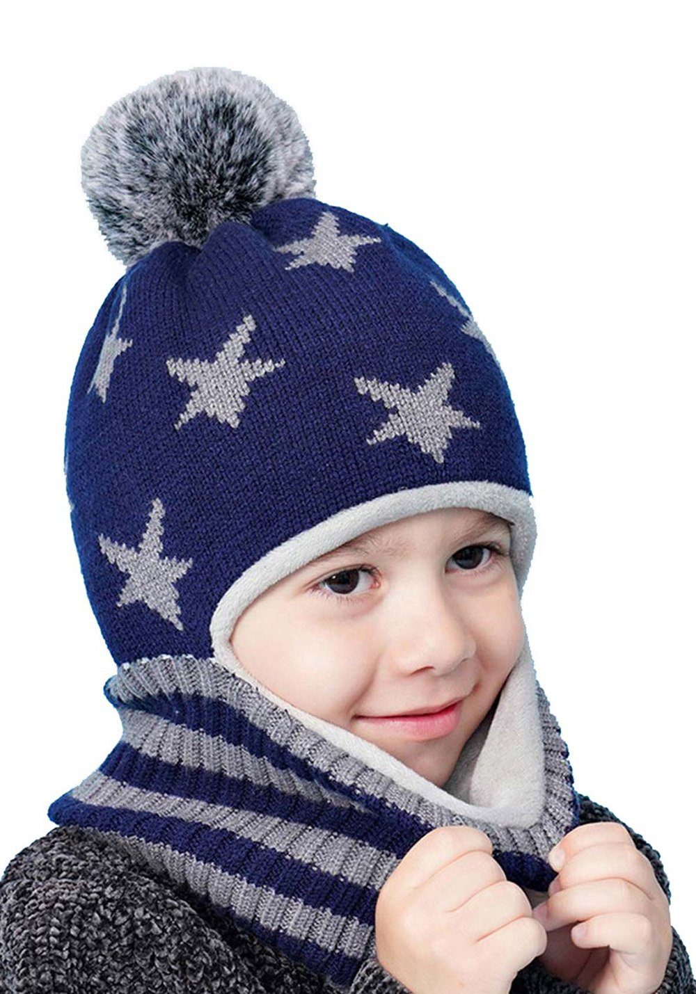 Vivi Idee Schlupfmütze Kinder Schalmützen Balaclava Wollmütze Strickmütze  Wintermütze für Kinder ab 4 Jahre Jungen | Ohrenmützen
