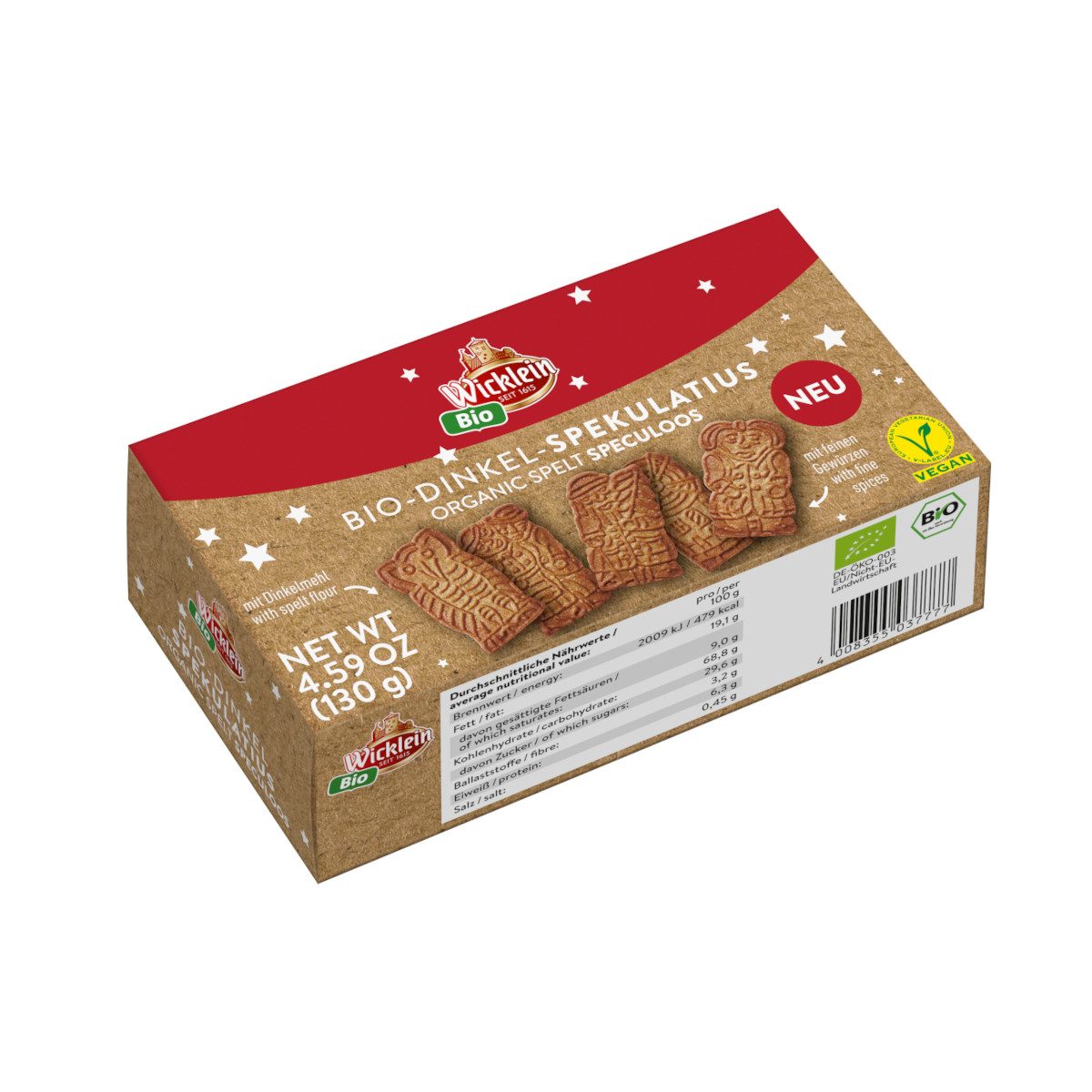 Wicklein Süßigkeit, Wicklein Bio Dinkel-Spekulatius vegan knusprig würzig Packung 130g