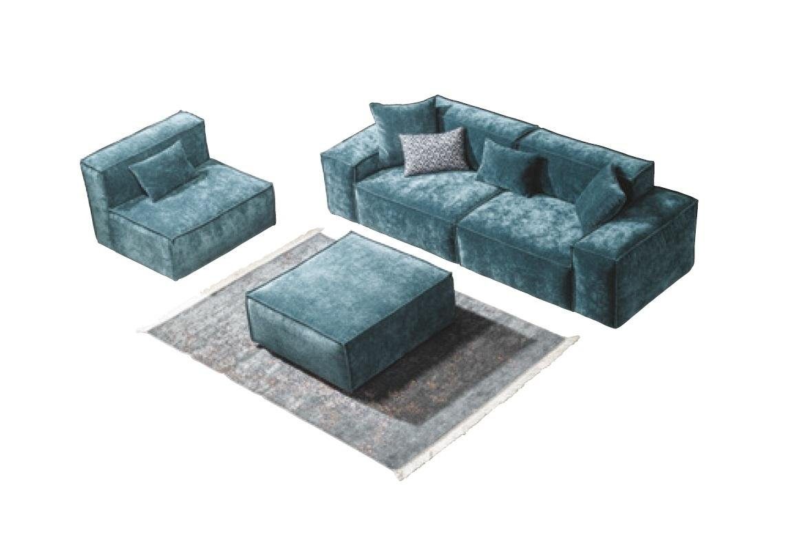 Europe Würfel JVmoebel Möbel 3+1 Blau in Sofa Sitzer Sessel, Sofagarnitur Wohnzimmer Made xxl