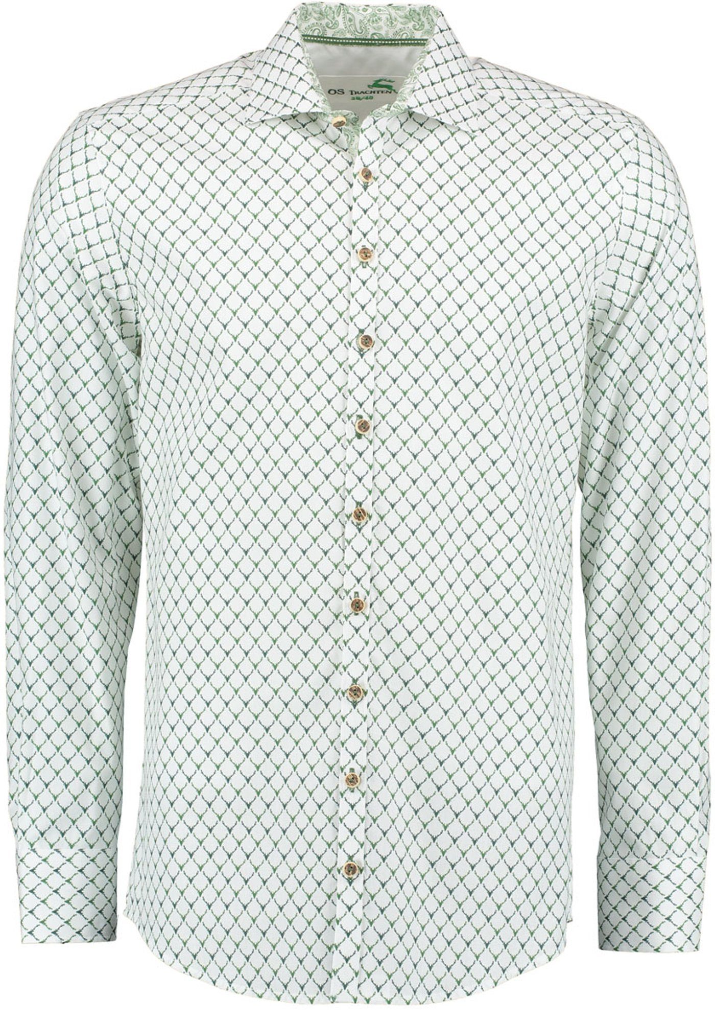 Trachtenhemd Langarmhemd Kedase mit OS-Trachten Allover-Druck dunkelgrün
