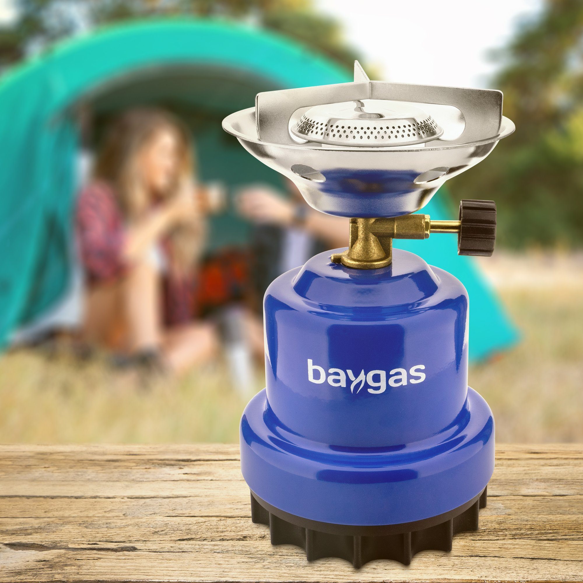 baygas Campingkocher,Metallkörper Blau,1- Gaskocher Baygas für Camping/Outdoor Flammig