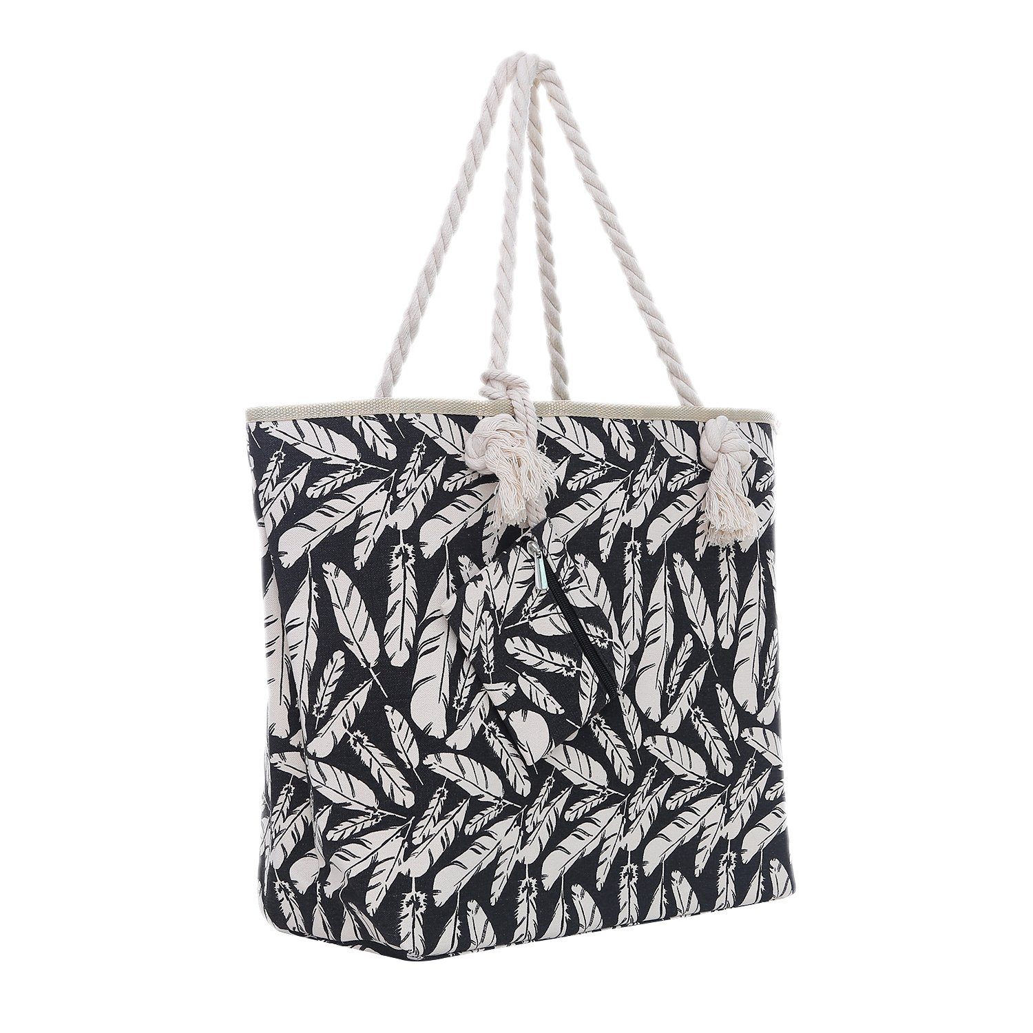 DonDon Strandtasche Shopper Schultertasche Beach Style (2-tlg), Große Strandtasche, mit Reißverschluss, tolle Motive schwarz-Beige