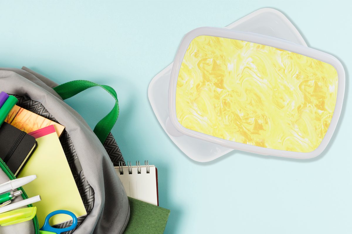 Brotbox - für und Kunststoff, Kinder Erwachsene, - Mädchen (2-tlg), für MuchoWow - Brotdose, weiß und Lunchbox Farbe, Muster Gelb Marmor Jungs