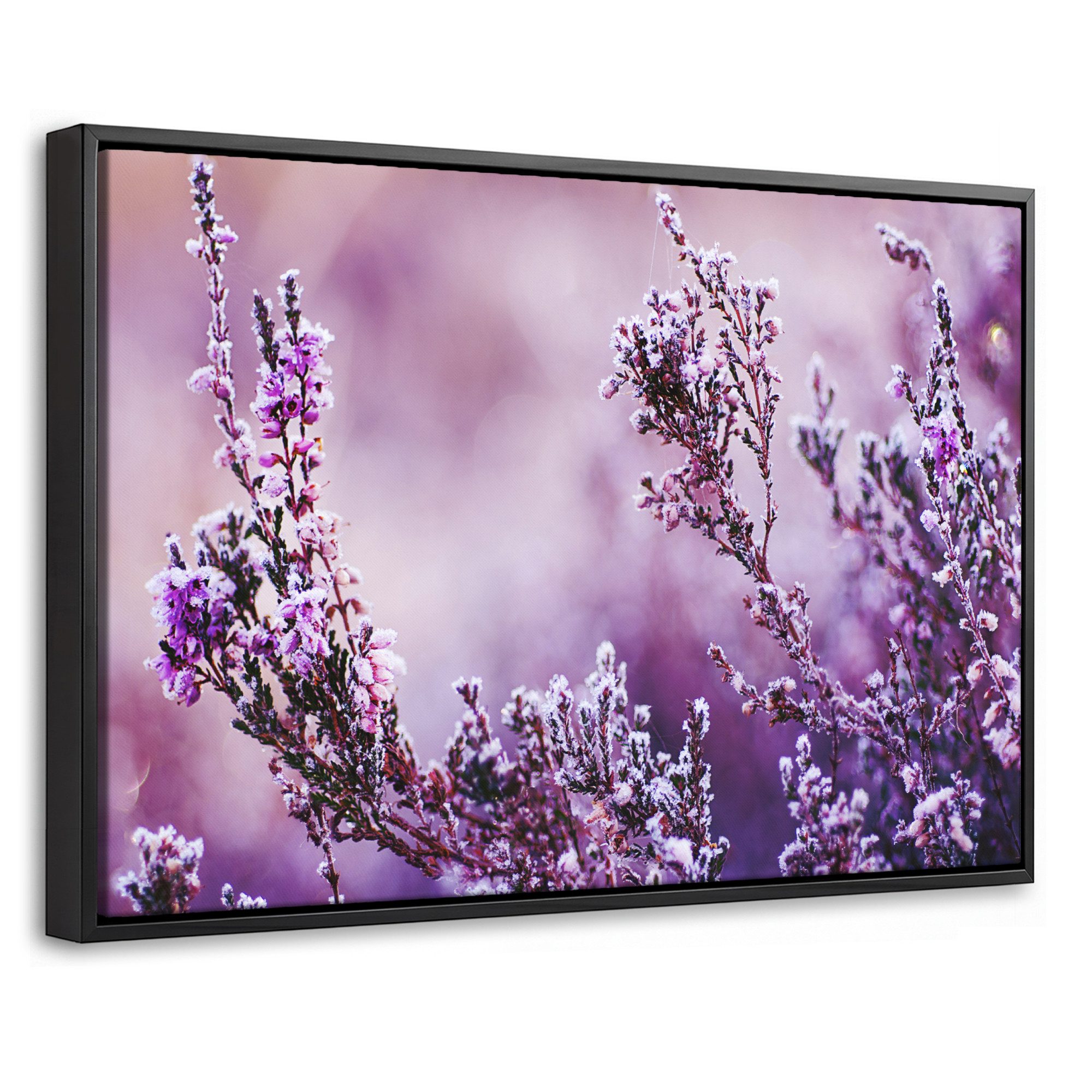 OneMillionCanvasses® Leinwandbild mit Rahmen - Lavendel - Winter - Blumen - Lila, Fotodruck (1 St), Bilder, Zimmer Wand Bild Dekoration 30x20cm