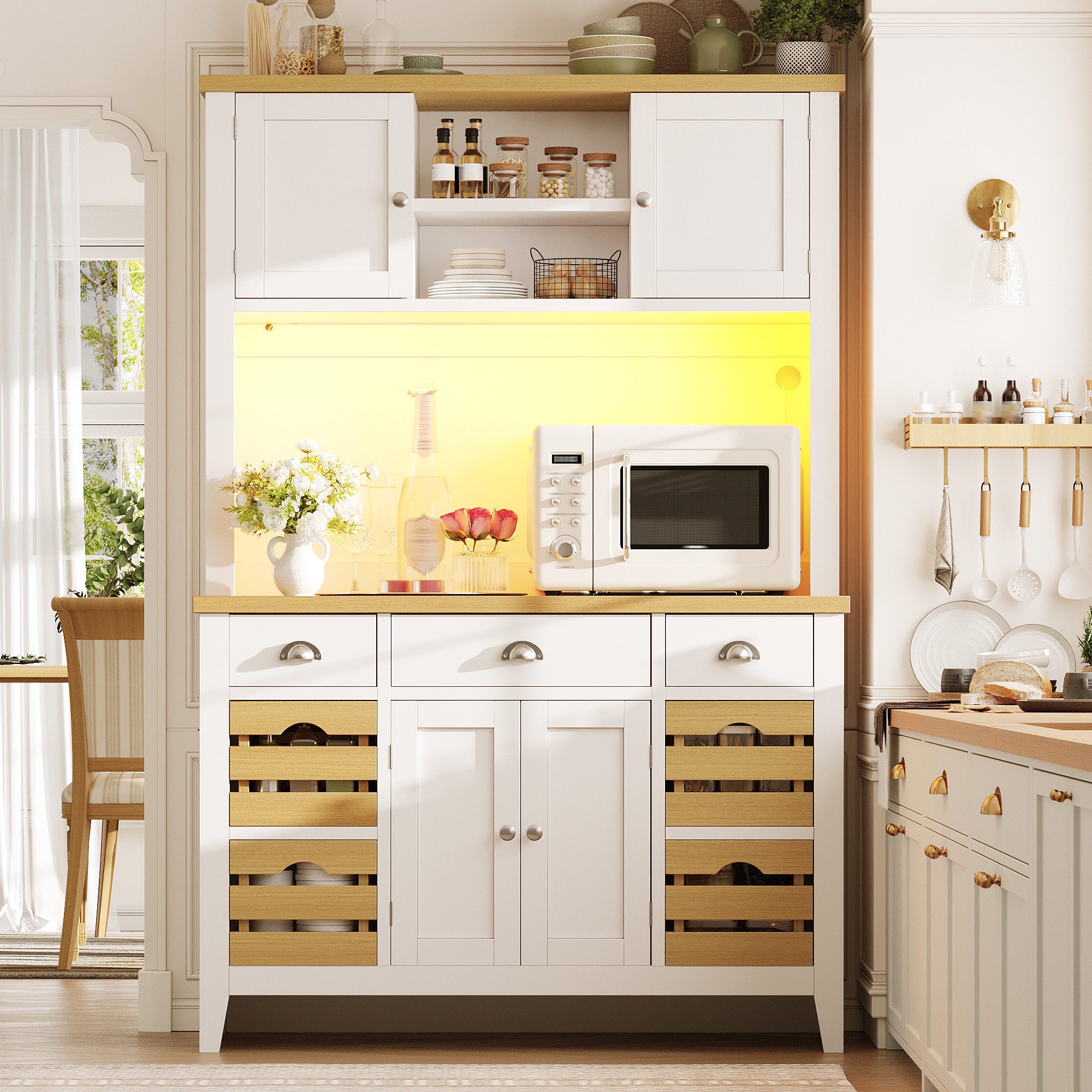 Celya Hochschrank mit LED-Beleuchtung, Kippschutzund Soft-Close-Türen (moderner Aufbewahrungsschrank mit verstellbaren Einlegeböden)