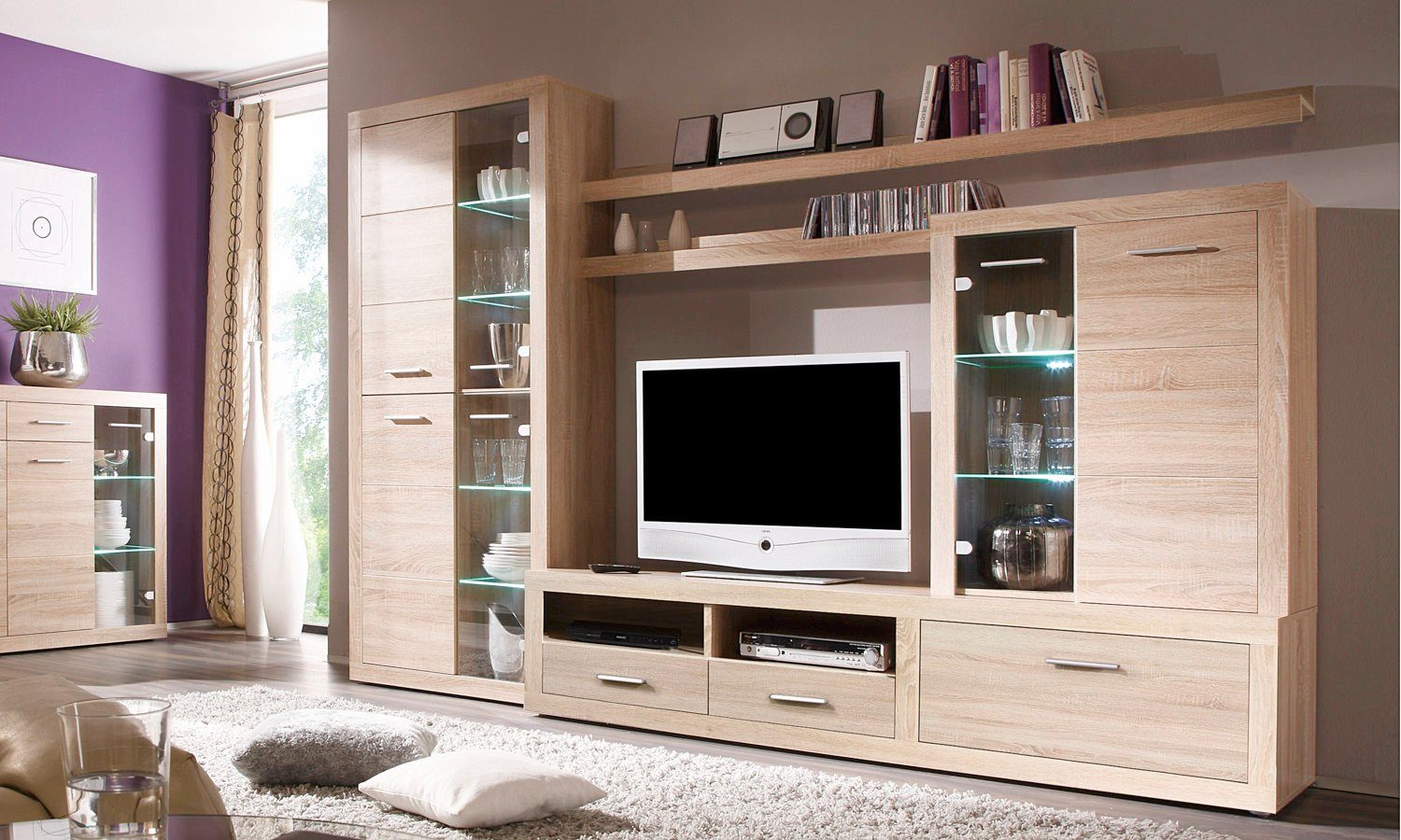 moebel-dich-auf Wohnwand CAN CAN, (in Eiche Sonoma, Vitrine + Lowboard + Au günstig online kaufen