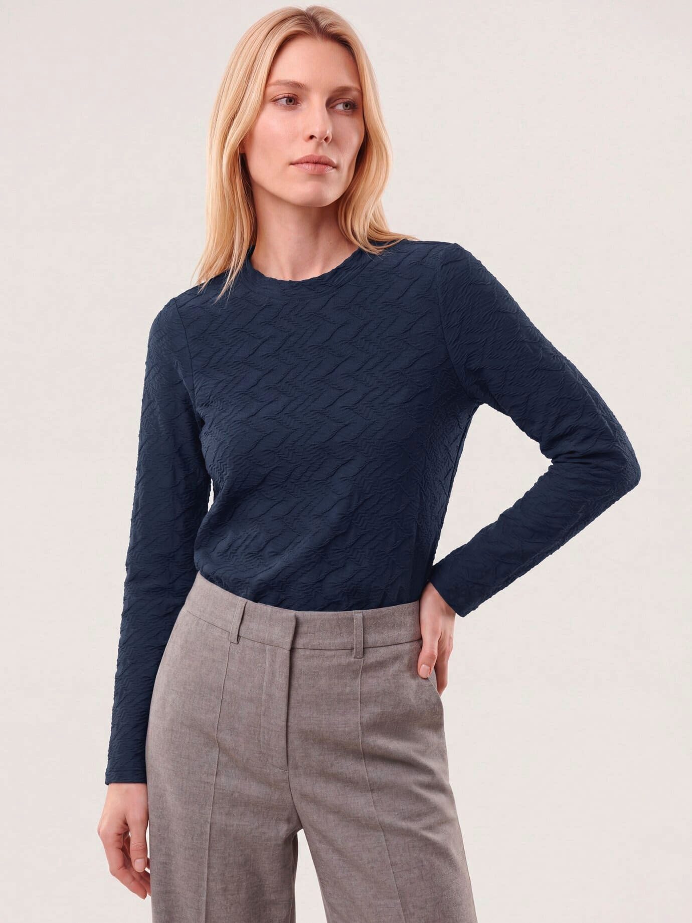 Walbusch T-Shirt Damen Shirt mit Struktur Rundhals Langarm, Rundhals