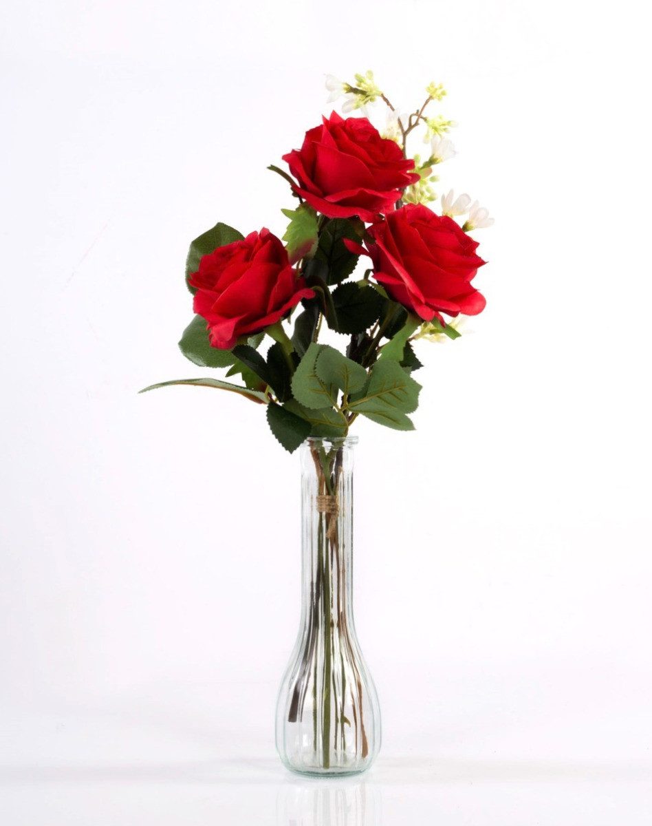 Kunstblumenstrauß Textil Rosenstrauß Simony mit Beiwerk, rot, 45cm, Ø20cm - OHNE VASE, artplants, Höhe 45.0 cm