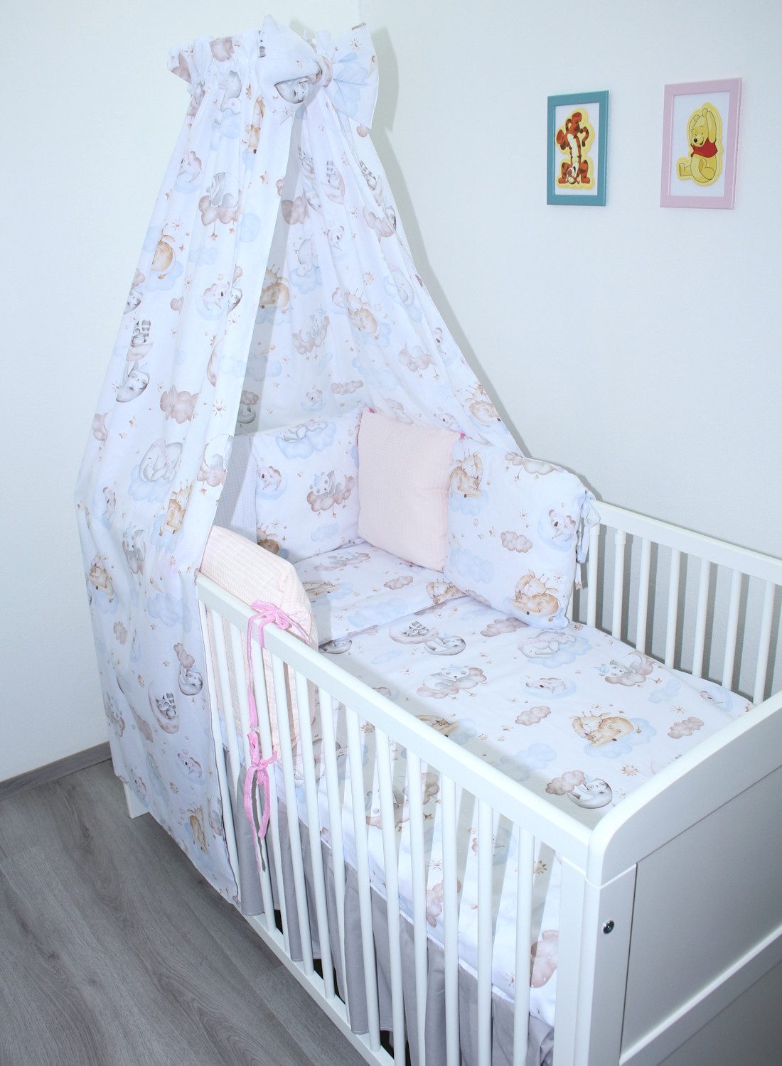 Primawela Babybettwäsche Bettwäsche Bettset Waffelpiqué - 6 x Kissen -Nestchen Vollstoff Himmel, 5 teilig