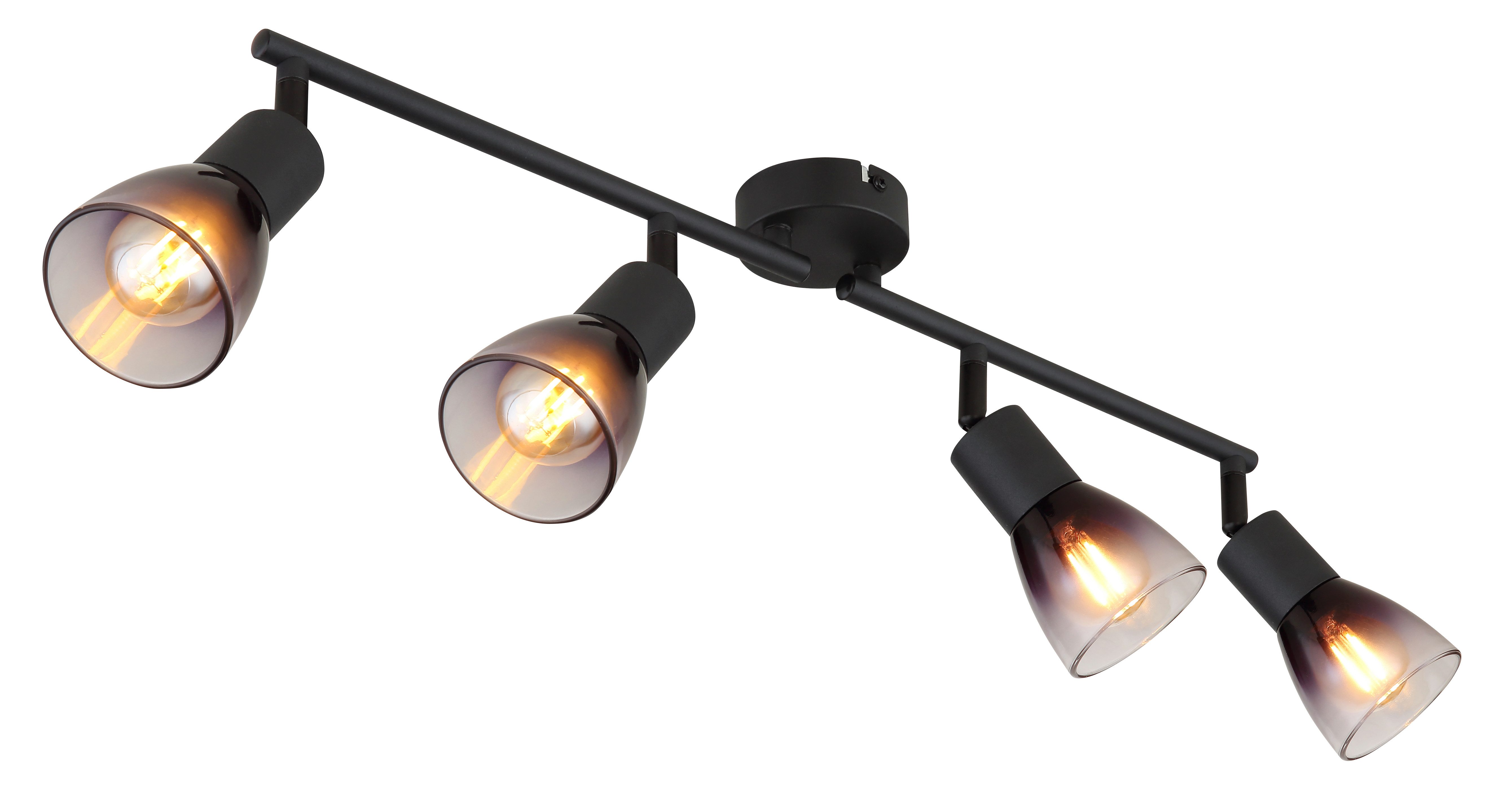 GLOBO LIGHTING Deckenstrahler SATELLA, ohne Leuchtmittel, Deckenspot/schwarz/Holz/Glas rauchfarben/Flur/Wohnzimmer