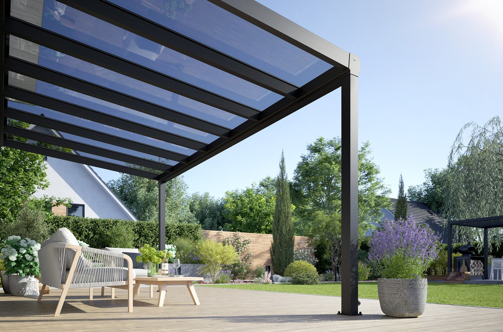 Terrassendach REXOpremium – hochwertiges Aluminium Terrassendach 4m x 2m