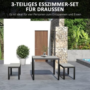 Outsunny Sitzgruppe 3 tlg. Gartenmöbel-Set inkl. 2 Bänke & 1 Tisch, (Sitzgarnitur, 3-tlg., Balkonmöbel-Set), für Terrasse, Stahl, Grau