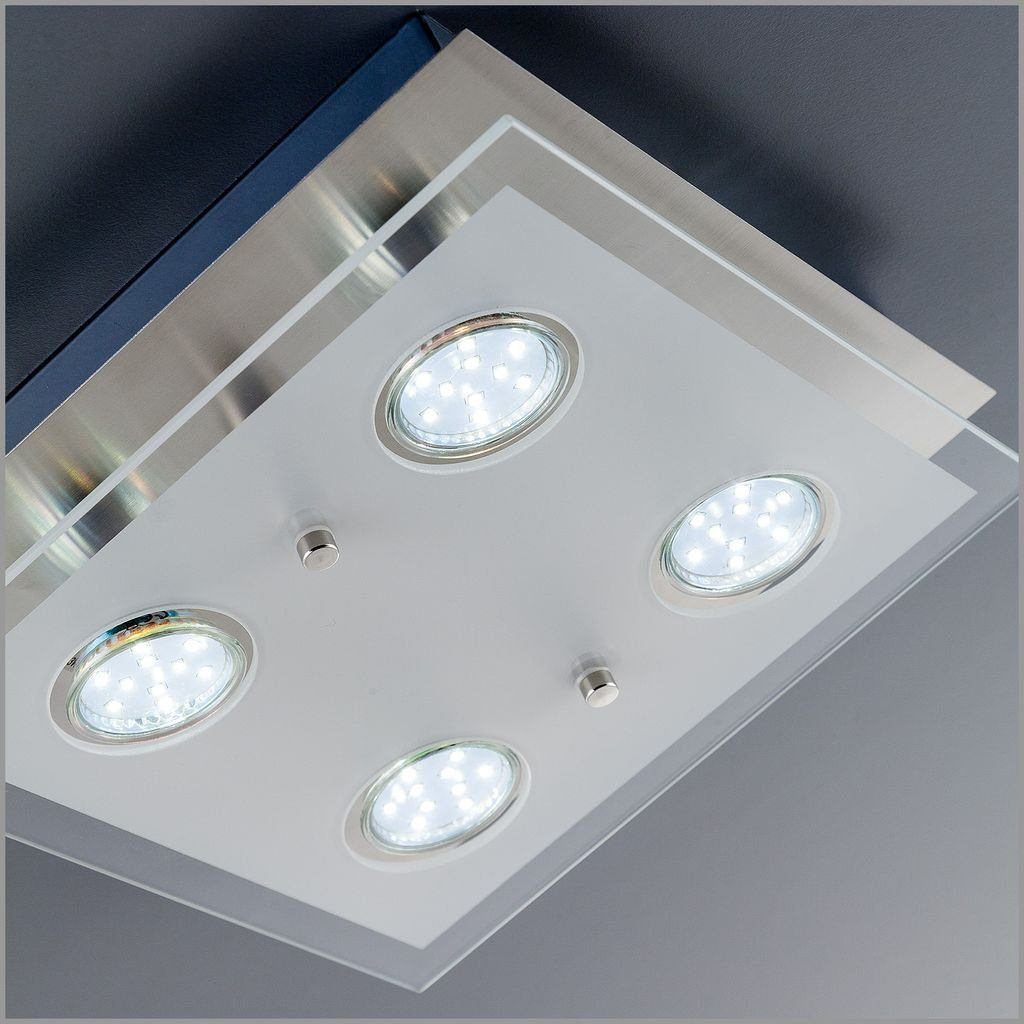 - Warmweiß, 250x250x70mm x LED B.K.Licht Deckenstrahler Deckenleuchte wechselbar, 4 4-flammig 250lm Deckenlampe (LxBxH) matt-nickel 3W GU10 40-02-04-S,