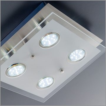 B.K.Licht Deckenleuchte Deckenlampe 4 x 3W 250lm GU10 matt-nickel - 40-02-04-S, LED wechselbar, Warmweiß, Deckenstrahler 4-flammig 250x250x70mm (LxBxH)