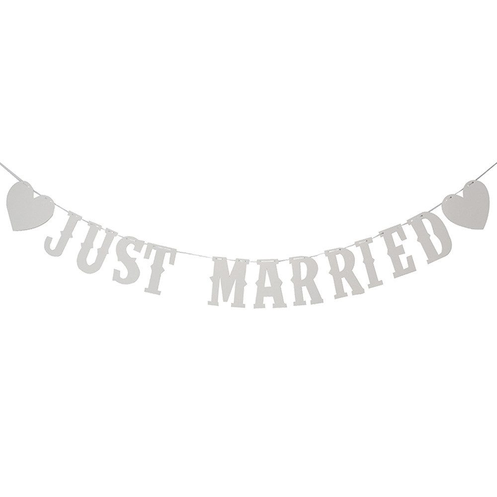 Bomiclss Hängedekoration Vintage Girlande "Just Married" – Rustikale Deko für Hochzeit (1 St), Dekobanner für Brautparty, Junggesellinnenabschied & Fotohintergründe