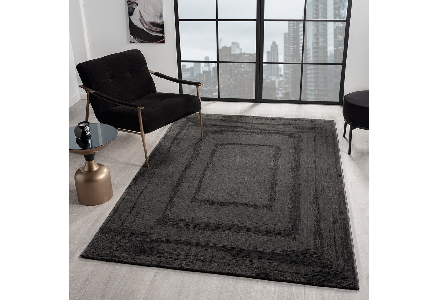 Vimoda Teppich Neuer moderner Premium-Designteppich fürs Wohnzimmer, Rechteckig, Höhe: 11 mm, Teppich Wohnzimmer 3D effekt Boho Einfarbig hoch-tief Bordüre