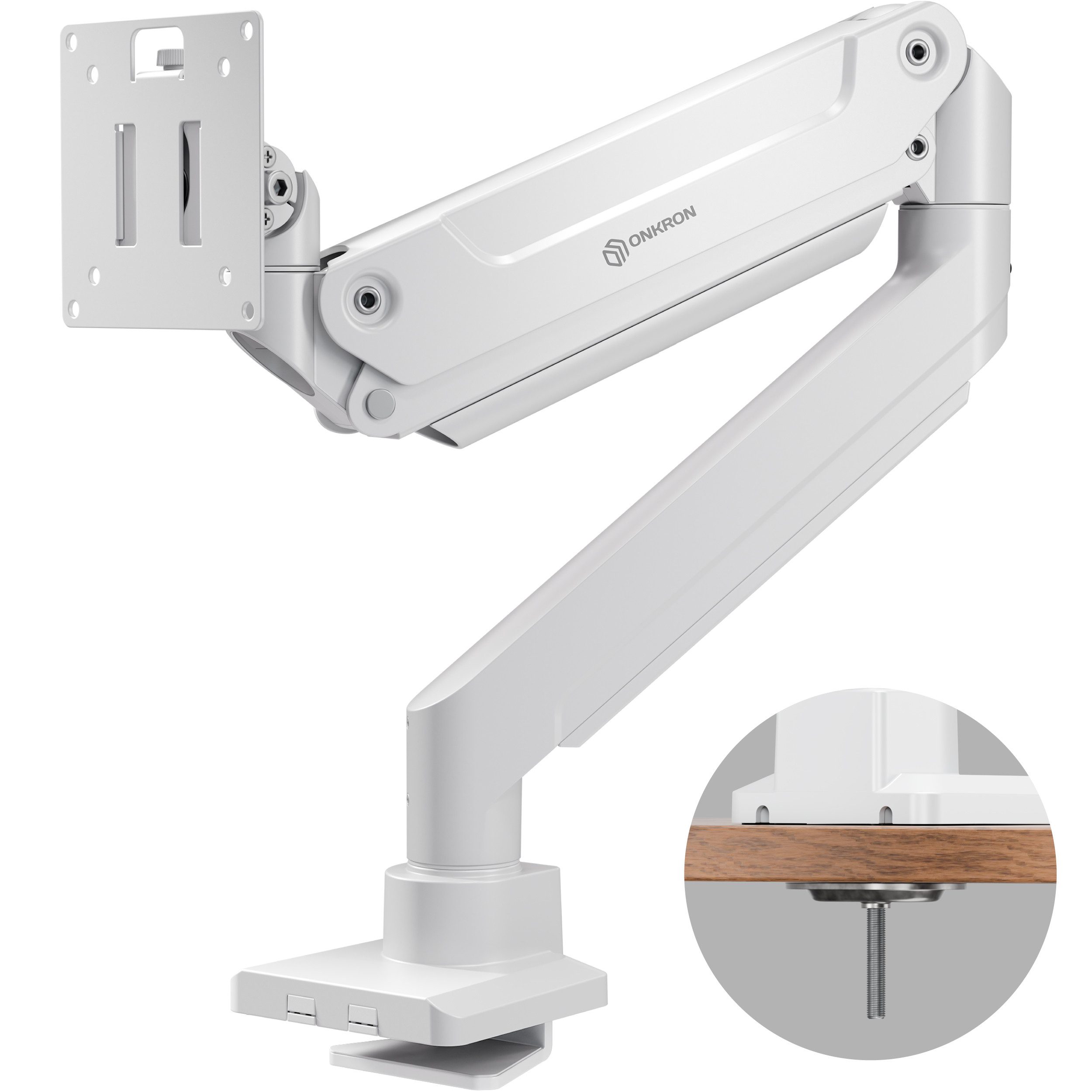 ONKRON Monitor-Halterung 17-49 Zoll, bis 20 kg, VESA 75x75-100x100, G100-W, (bis 49 Zoll, Packung, 1-tlg., neigbar, schwenkbar, drehbar, Gasdruckfeder, Kabelmanagement)