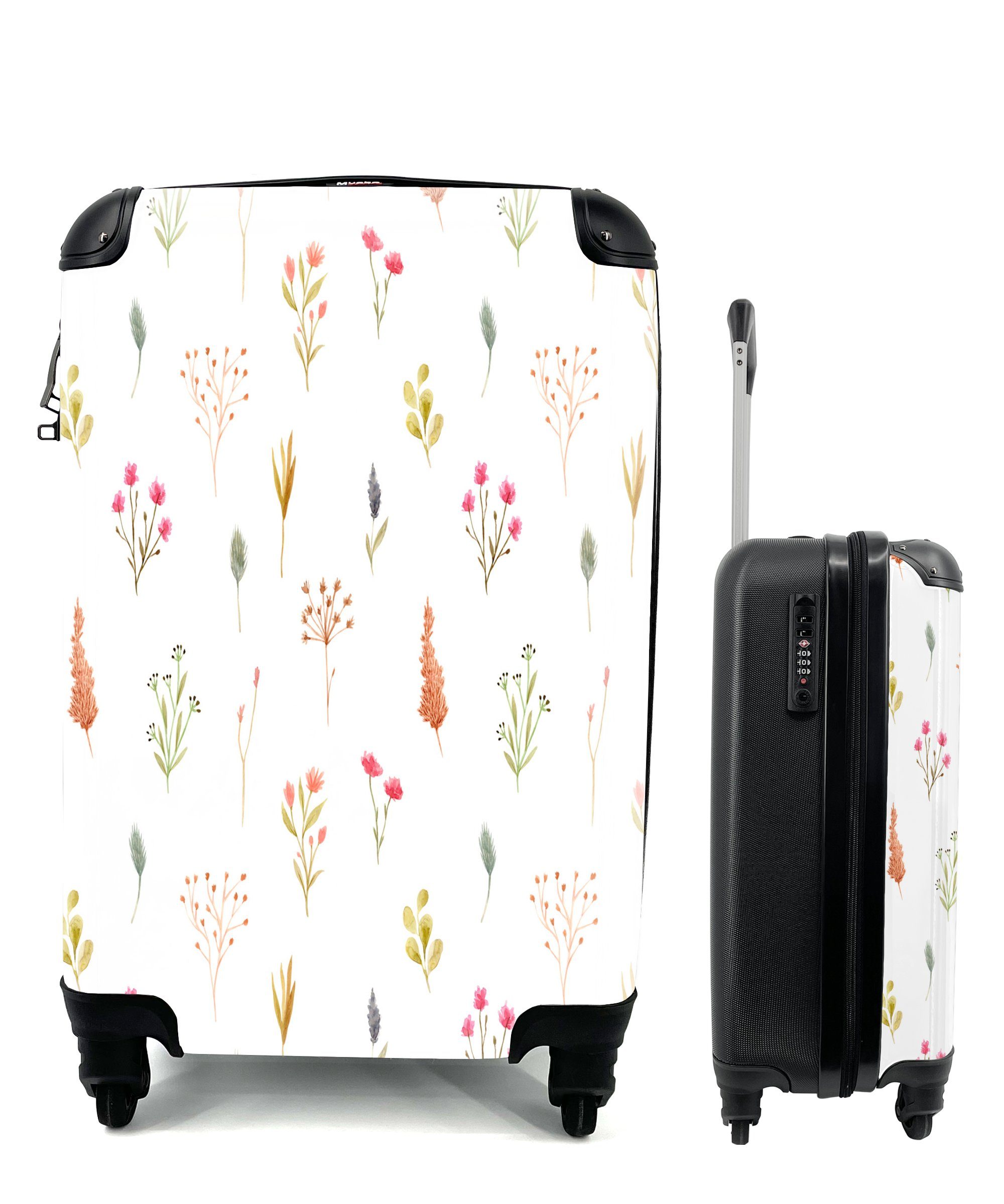 MuchoWow Handgepäckkoffer Blumen - Pflanzen rollen, 4 Handgepäck Reisetasche Trolley, Collage, - Reisekoffer Rollen, für Ferien, mit