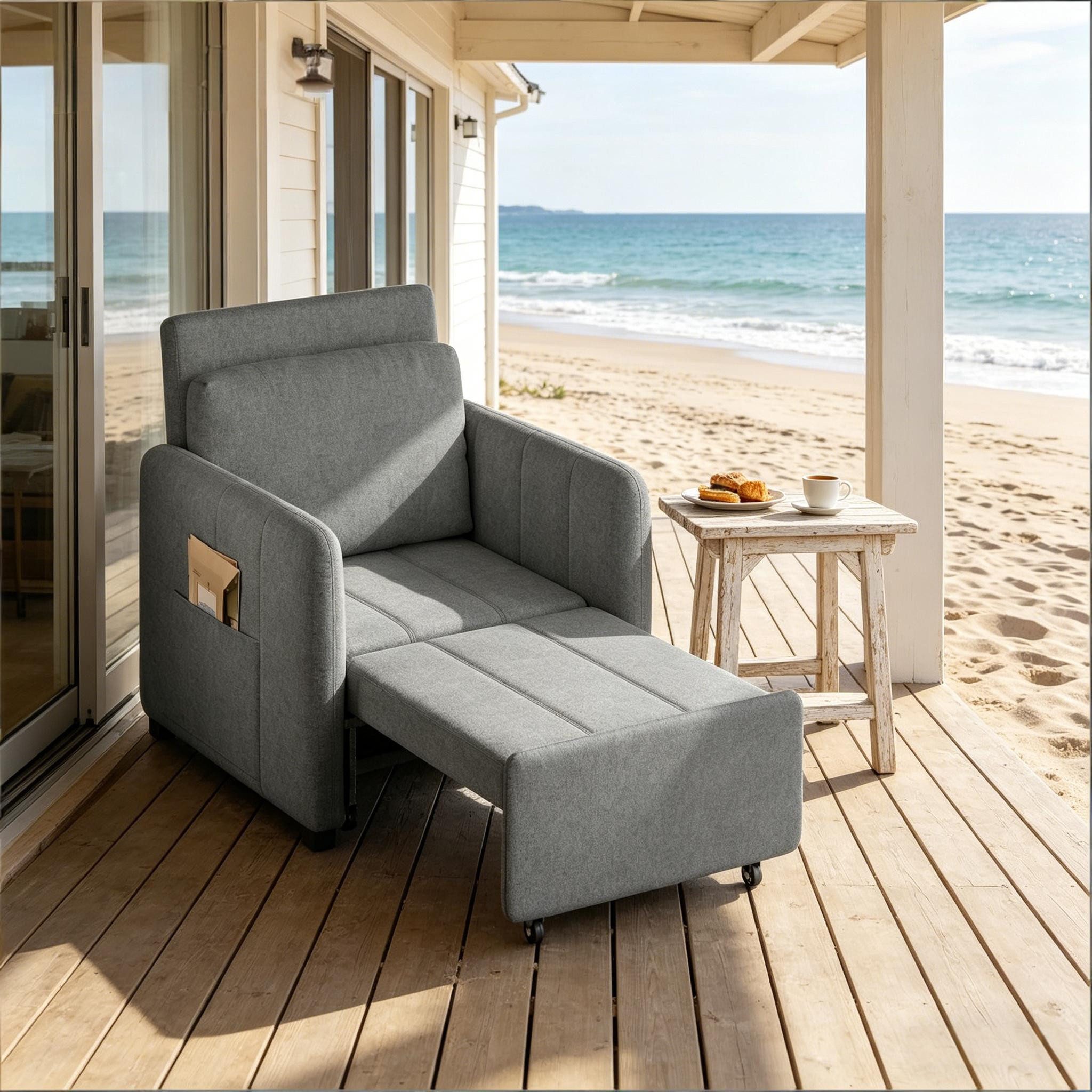 Odikalo Schlafsofa Schlafcouch Relaxsessel Tagesbett mit Schlaffunktion & Handlauf, Extra langes Sofa Sesselbett Ausdehnbarer TV-Stuhl mit 5-Wege Verstellbarer Rückenlehne Schlafstuhl(nur mit Schlafstuhl)