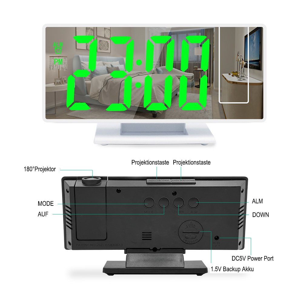 Projektionswecker, projektion LED-Anzeige °, Projektionswecker 180 mit Jormftte großem wecker