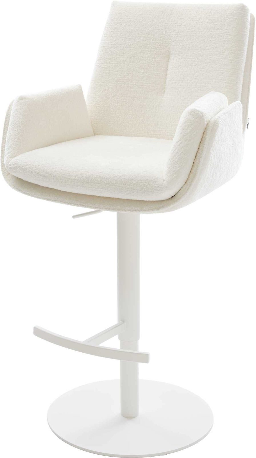 DELIFE Barhocker Clea-Flex, Drehfuß höhenverstellbar Metall Weiß Bouclé Soft Beige